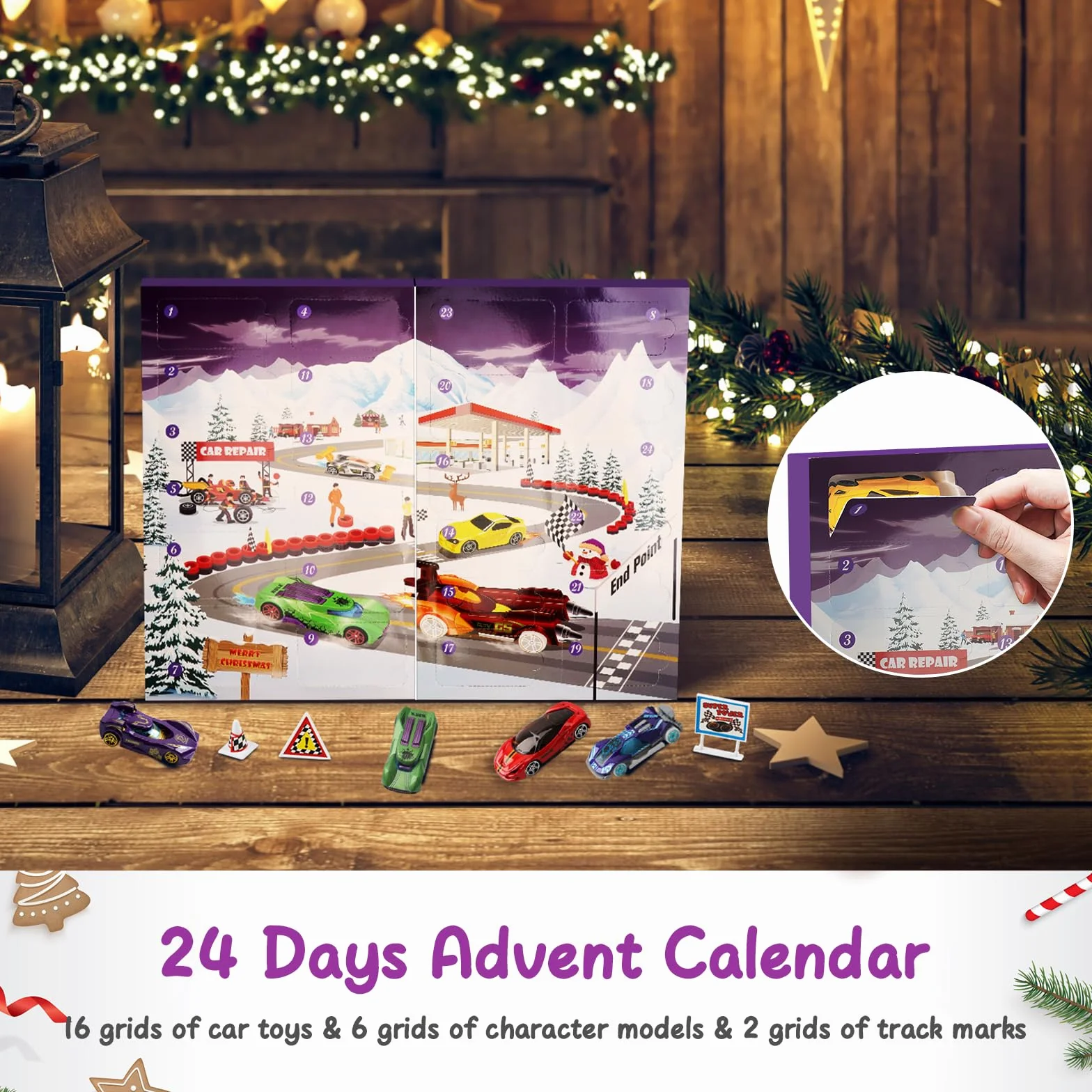 Calendrier de l'Avent Enfant 2025 Voiture Jouet 24 Jours 16 Jouets 6 Personnages 3-12 Ans