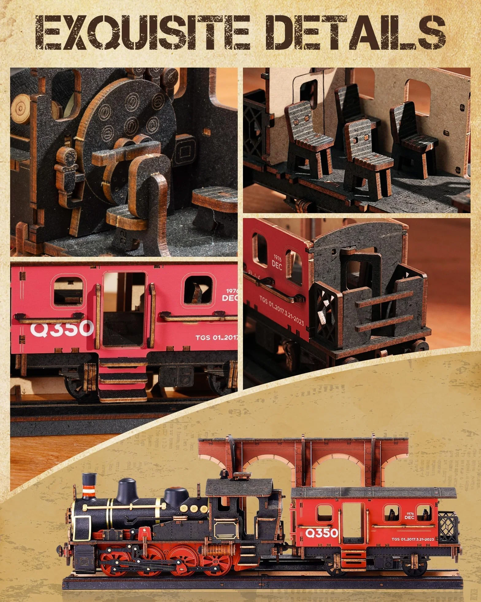 Puzzle 3D Train À Vapeur, Maquette en Bois A Construire pour Adultes, Cadeau DIY Vintage