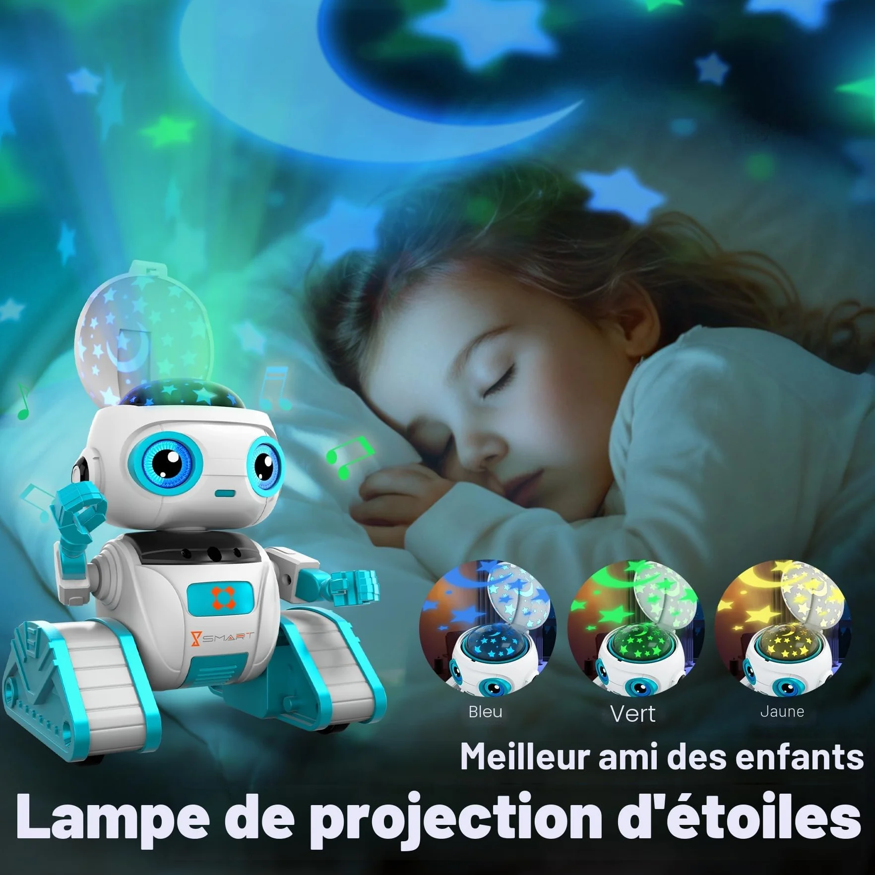 Robot Enfant Jouet Télécommandé Rechargeable avec Veilleuse Projecteur Ciel Etoile pour Garçons et Filles 3-8 Ans Cadeau d'Anniversaire
