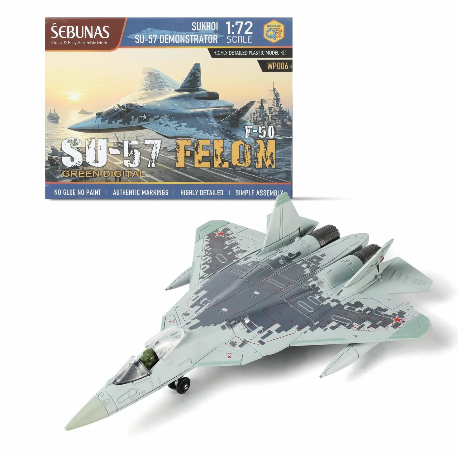 SEBUNAS Kit de maquette d'avion de chasse SU-57 échelle 1:72 plastique 39 pièces