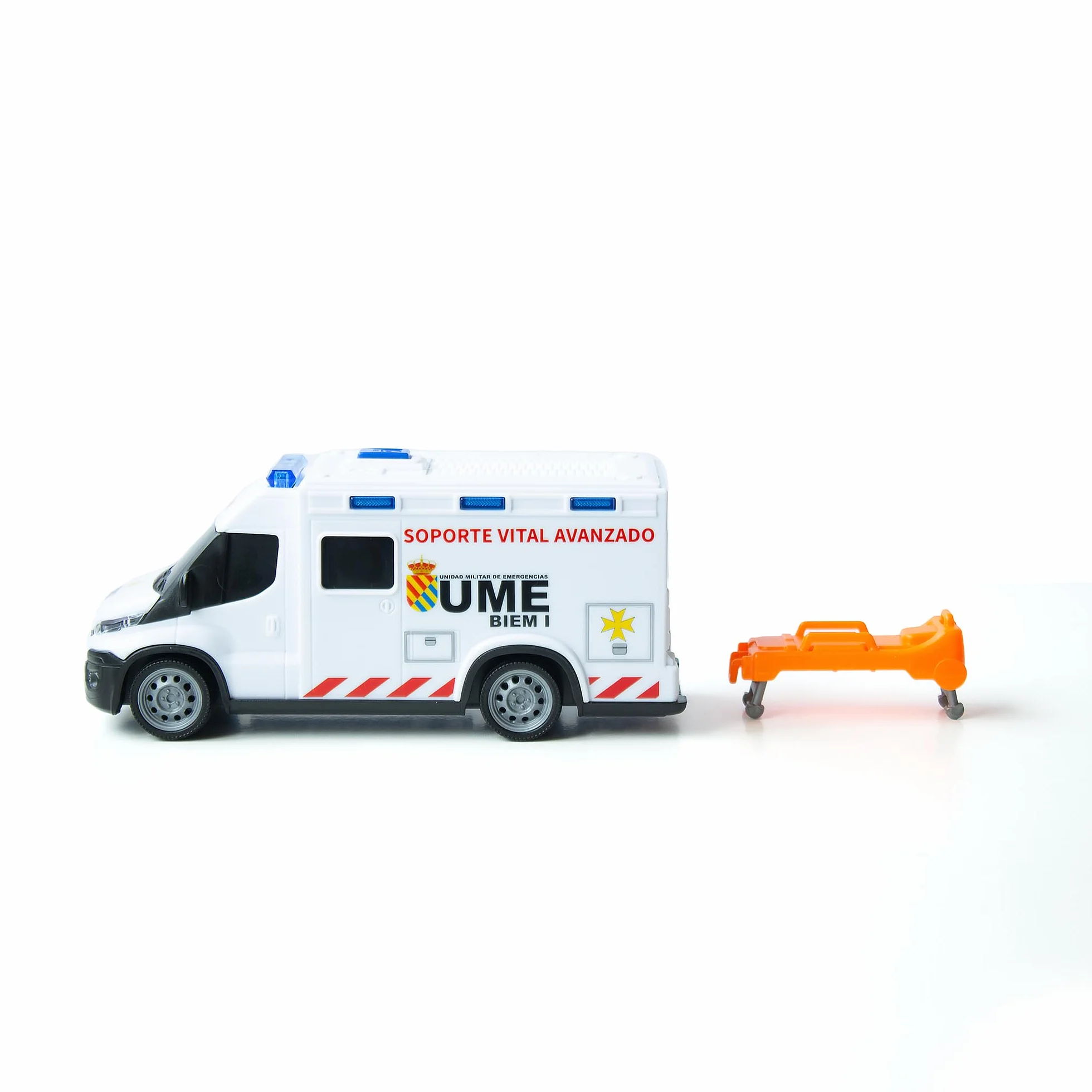 Dickie Toys Ambulance IVECO UME 18 cm Jouet lumière Son Roue Rotation Libre civière