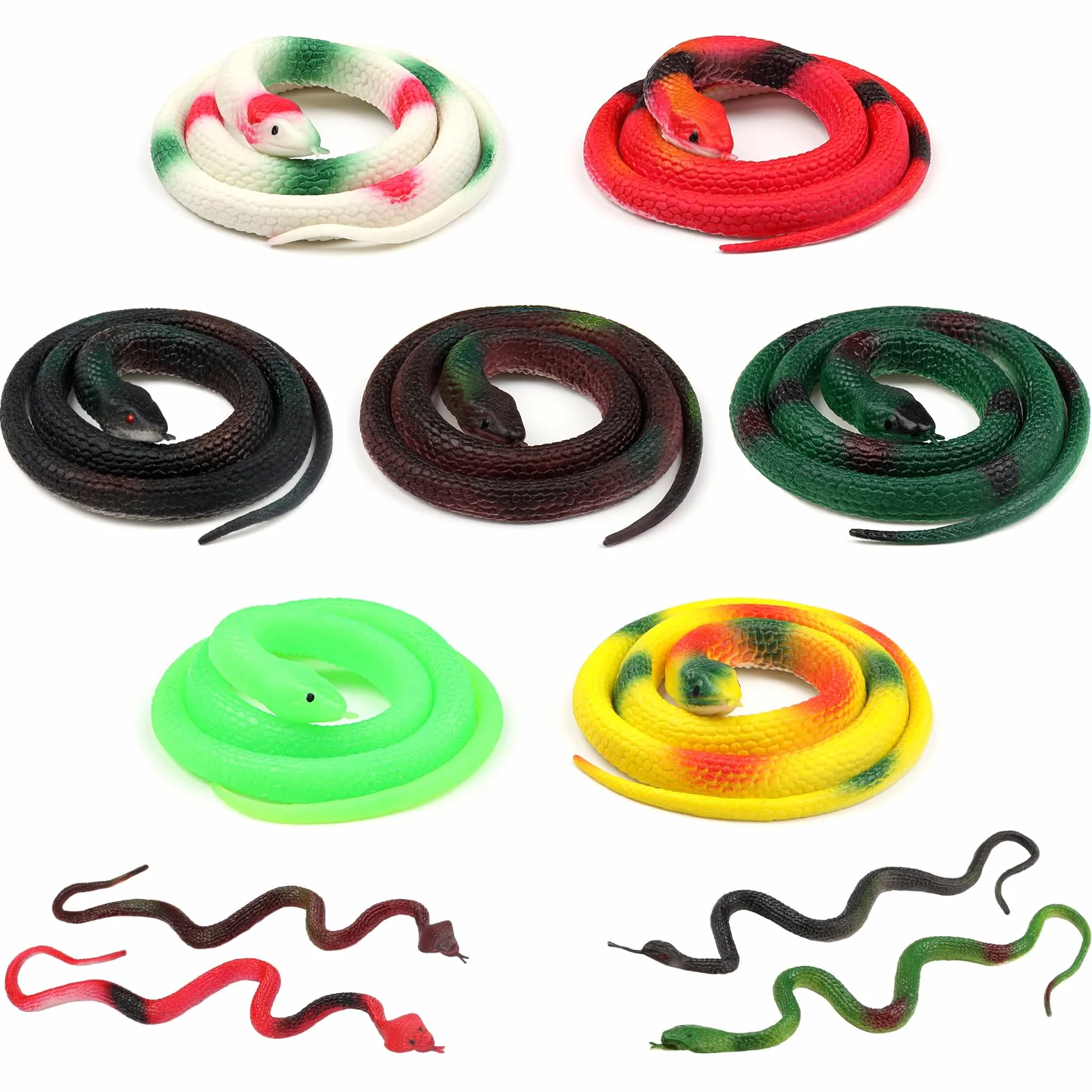 Lot de 11 faux serpents en caoutchouc 70 cm et 40 cm - Serpents réalistes multicolores pour jardin éloigner oiseaux