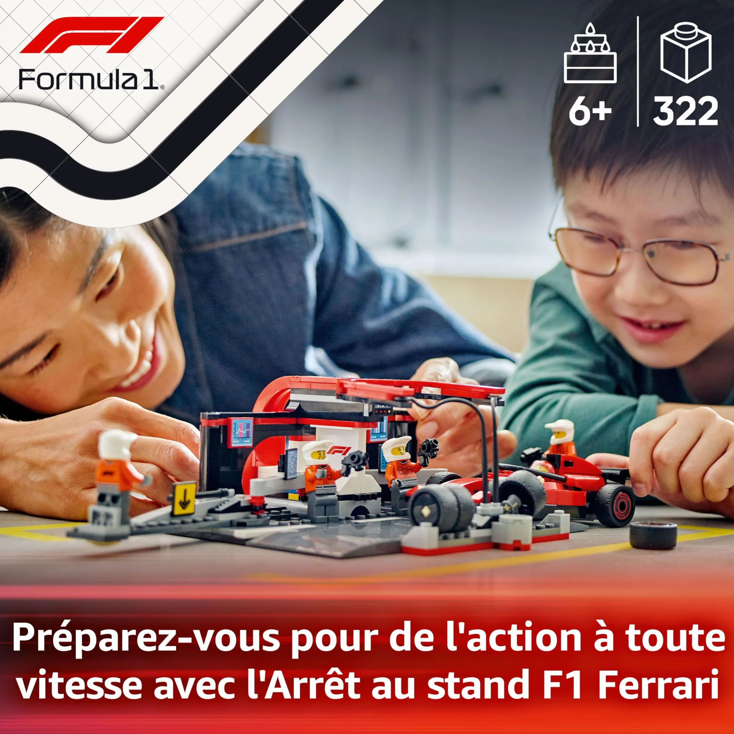 LEGO City Arrêt au Stand de F1 avec Voiture Ferrari - Jeu de Construction Formule 1 Pit Stop, Minifigurine Pilote & 4 Mécaniciens 60443