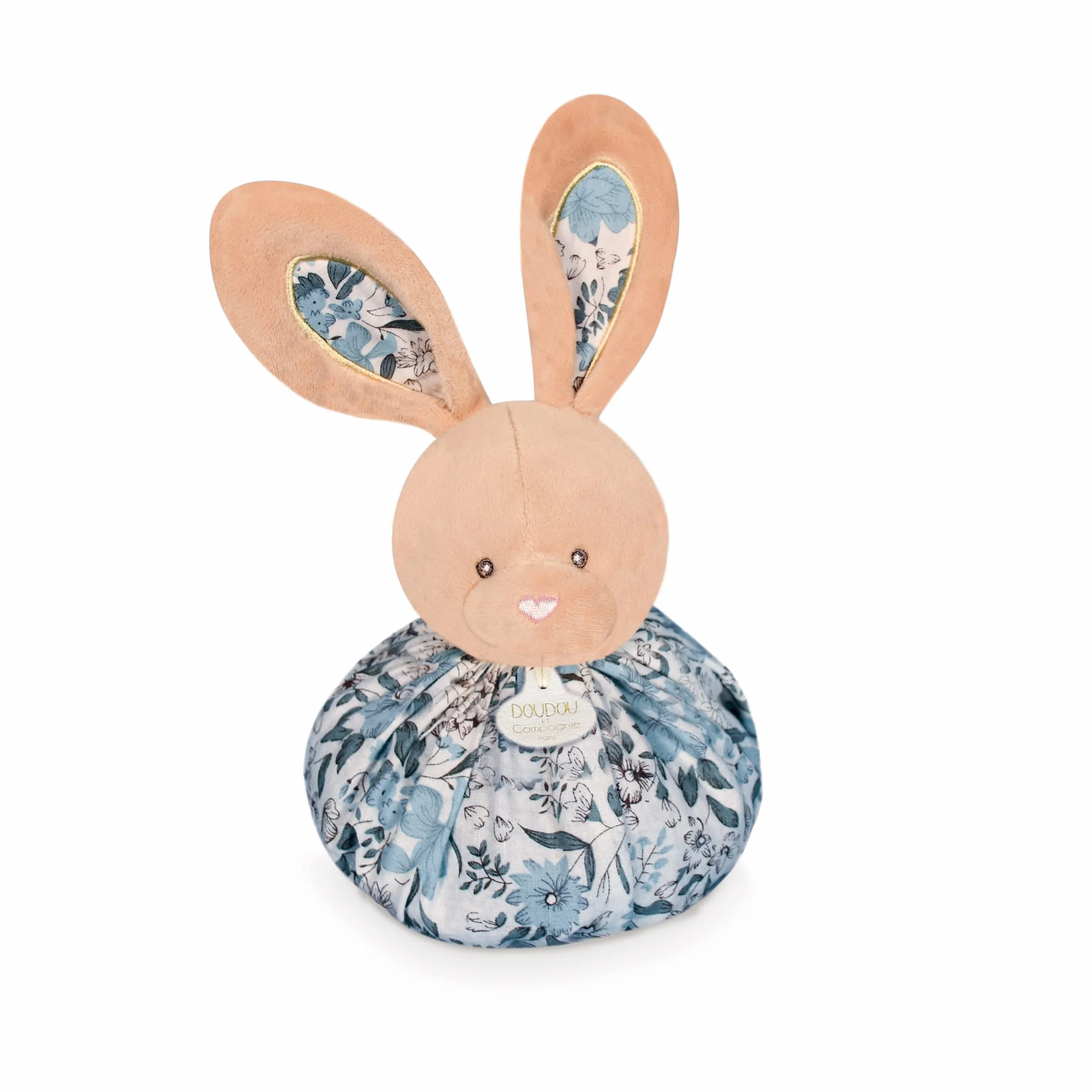 Doudou et Compagnie Peluche Boule Lapin 3 en 1 25 cm Bleu Blanc