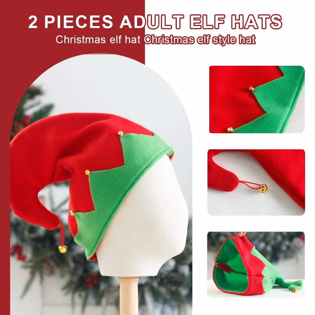 Bonnet Elfe Rouge et Vert Chapeau Lutin avec Grelots pour Cosplay Noël