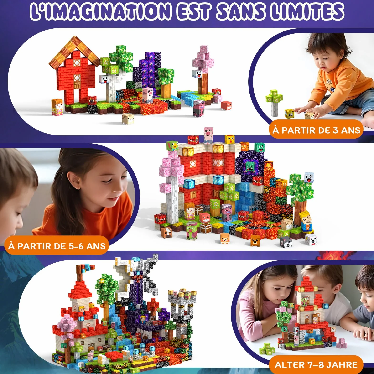 Jeu de Construction Magnétique Enfant 330 Pièces Blocs Magnétiques 2CM Jouet Créatif Montessori 3+ Ans