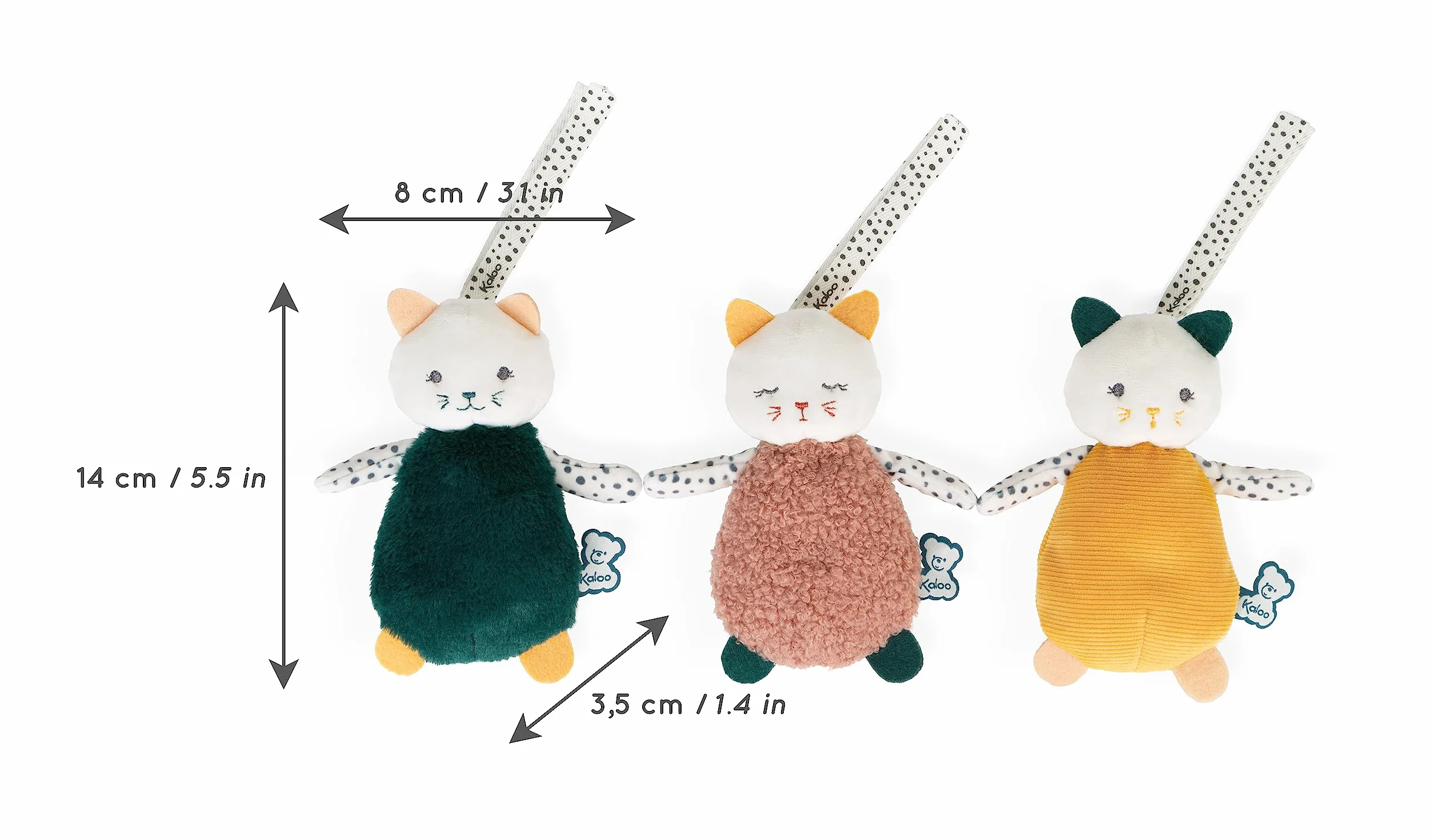 KALOO Stimuli Mes Petits Chats à Caresser Set de 3 Doudous Sensoriels Bébé Jouet d'Eveil Motricité 14 cm Dès la Naissance