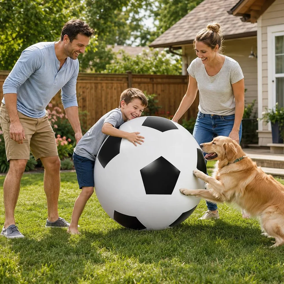 Grand Ballon de Football 100 cm, Ballon Gonflable XXL avec Pompe, Noir et Blanc