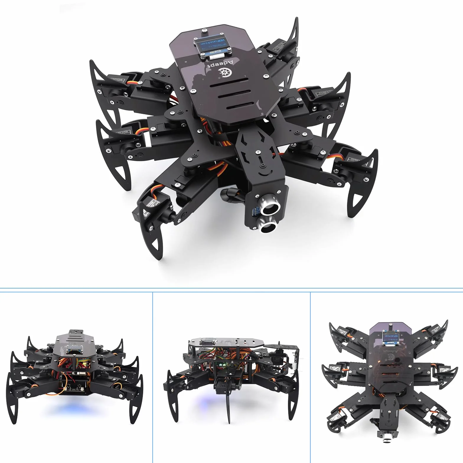 Adeept Hexapod Spider Robot Kit Compatible with Arduino, Spider Walking Crawling Robot, Programming Project Steam Robotics Kit with OLED Display and Metal Body, PDF Manual
