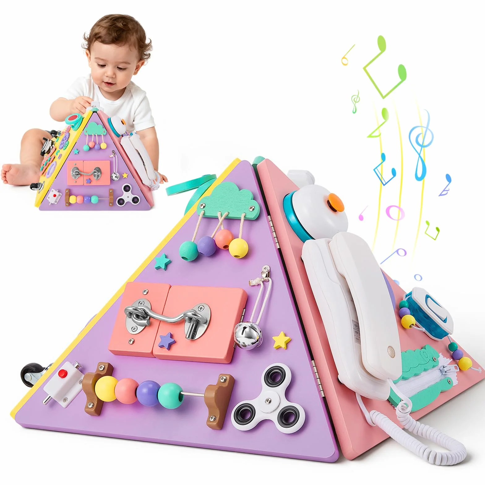 Planche Activité Montessori, Busy Board Bois pour Enfant 1 2 3 Ans
