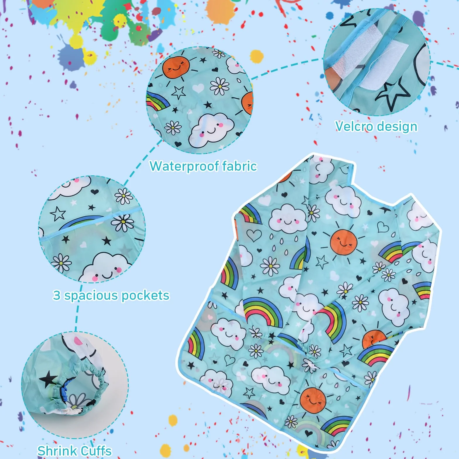 Tablier d'art pour Enfants 3-8 Ans - 2Pcs Blouse Peinture en Nylon Imperméable avec Manches et Poches
