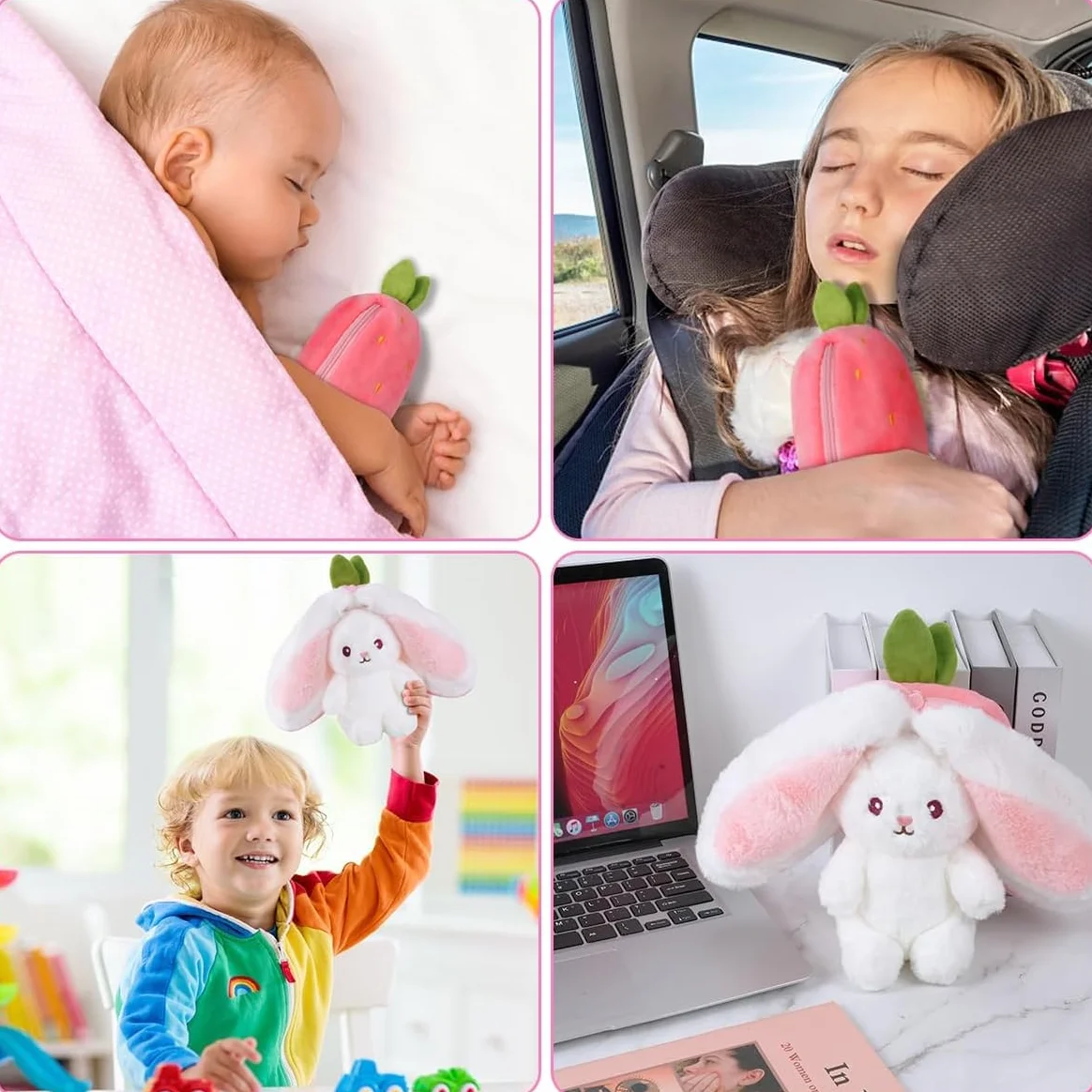 Lapin en peluche rose fraise 24 cm jouet Pâques pour enfants