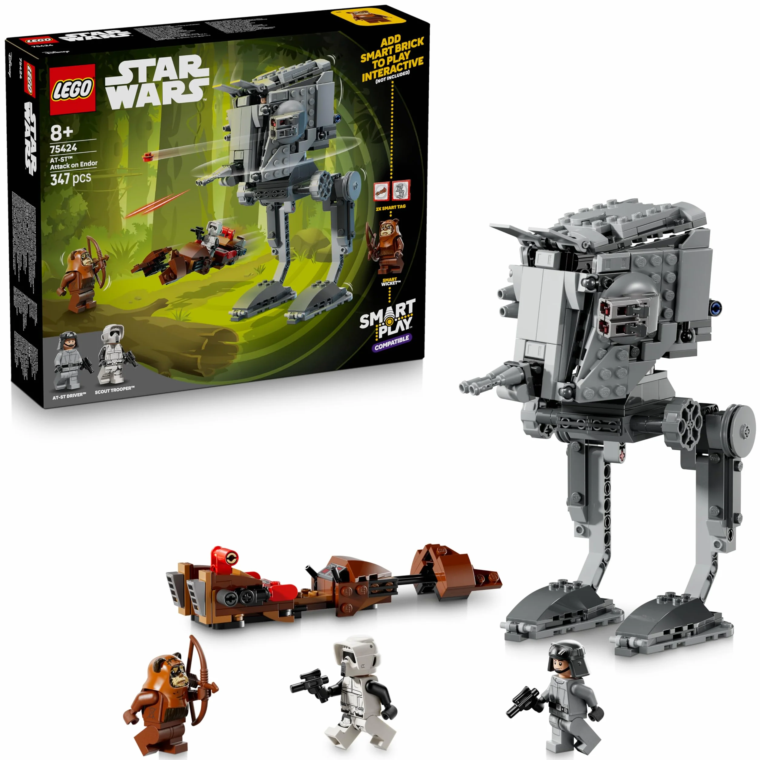 LEGO Star Wars 75424 Smart Play l'Attaque du AT-St sur Endor Set Compatible Jouet Interactif 2 Smart Tags Minifigurine Wicket Idée Cadeau 8 Ans