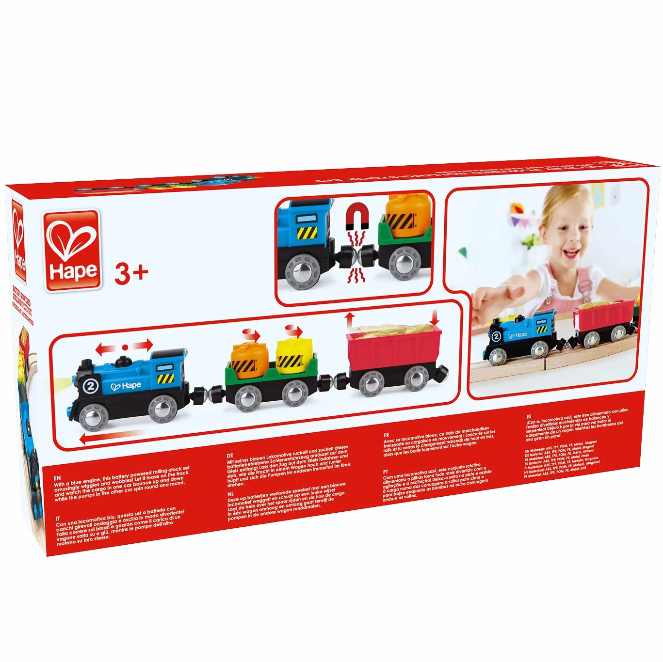 Hape Train de Marchandises à Piles - Locomotive Électrique Bleue avec Deux Wagons pour Enfant dès 3 Ans