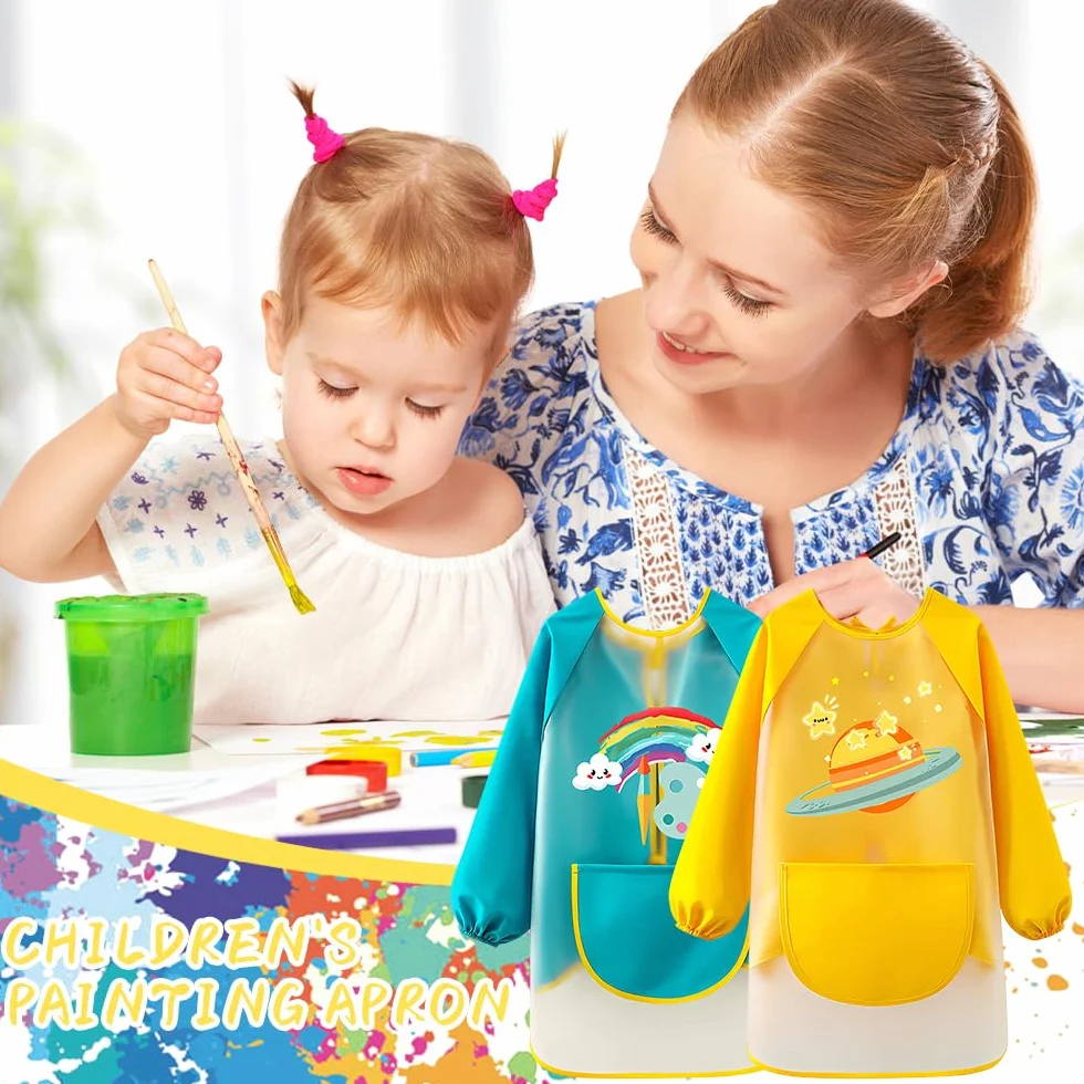 Tablier peinture enfant imperméable TPU poignets élastiques réglable Vert