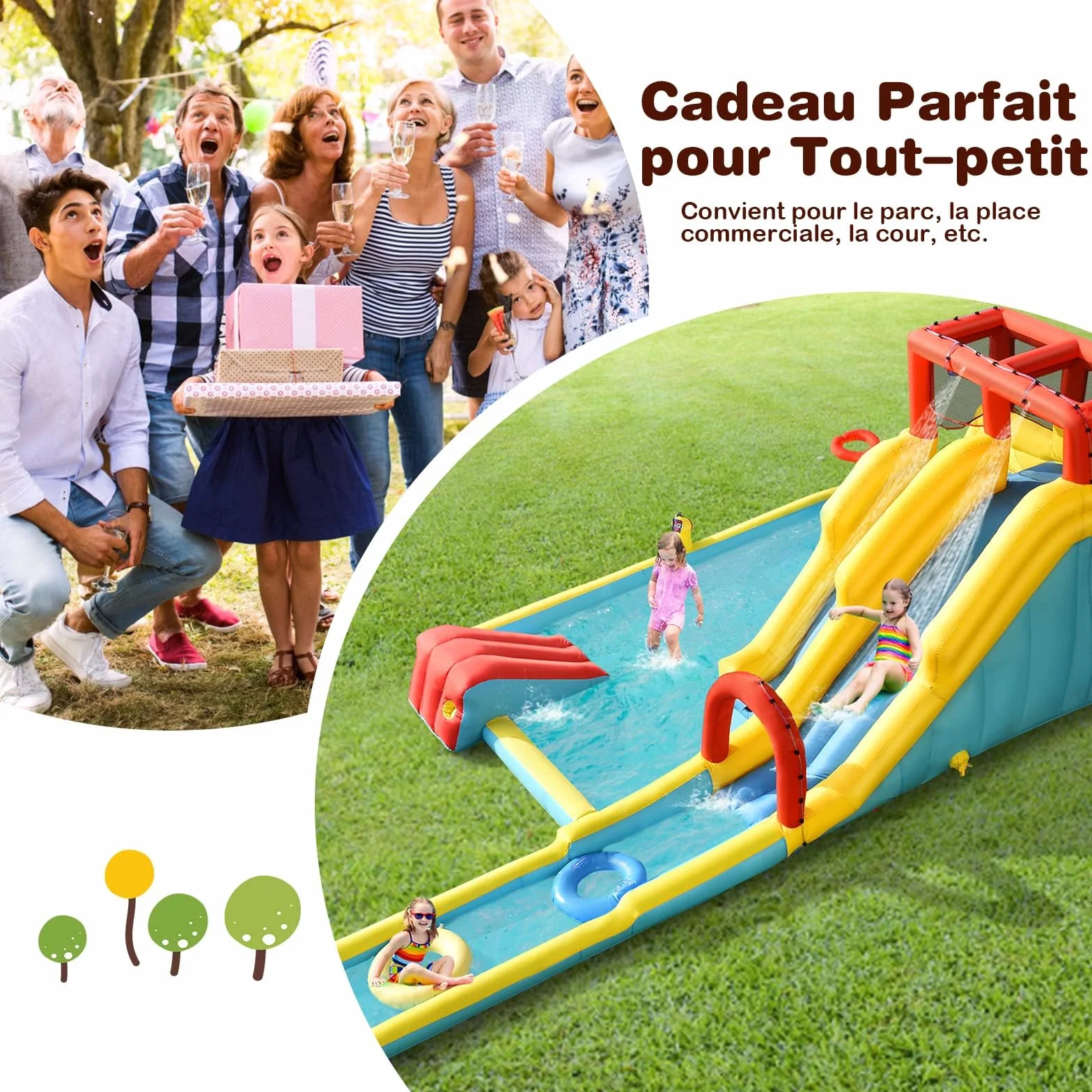 COSTWAY Château Gonflable 8 en 1 avec Double Toboggan & Souffleur 680W, Aire de Jeux Gonflable pour Enfants 3-10 Ans