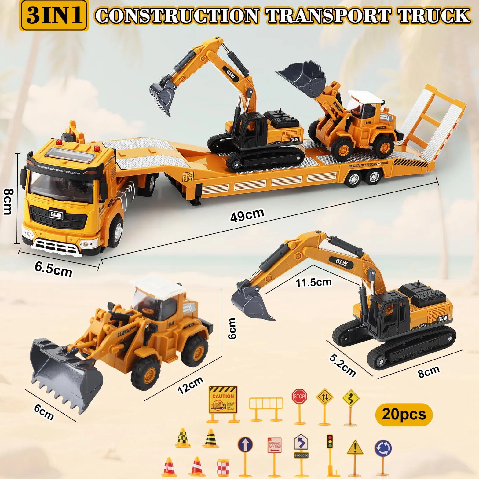 UCAMP 1:40 Camion Transporteur Voiture avec Sons et Lumières Tractopelle Pelleteuse Bulldozer Jouet Enfant Cadeau Garçon 3 4 5 6 7 Ans