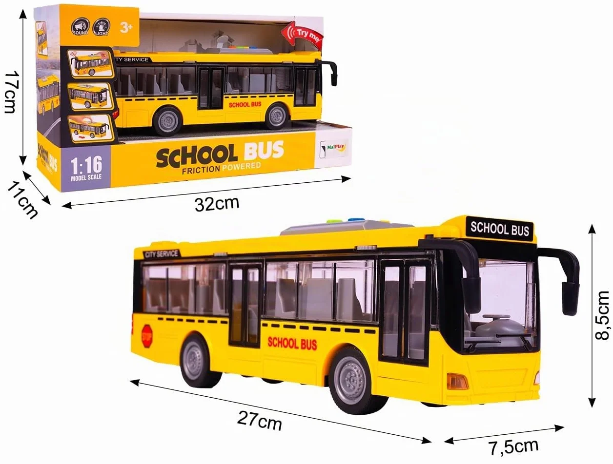 MalPlay Bus électrique jouet 1:16 avec bruits de conduite, lumières et portes ouvertes pour enfants à partir de 3 ans