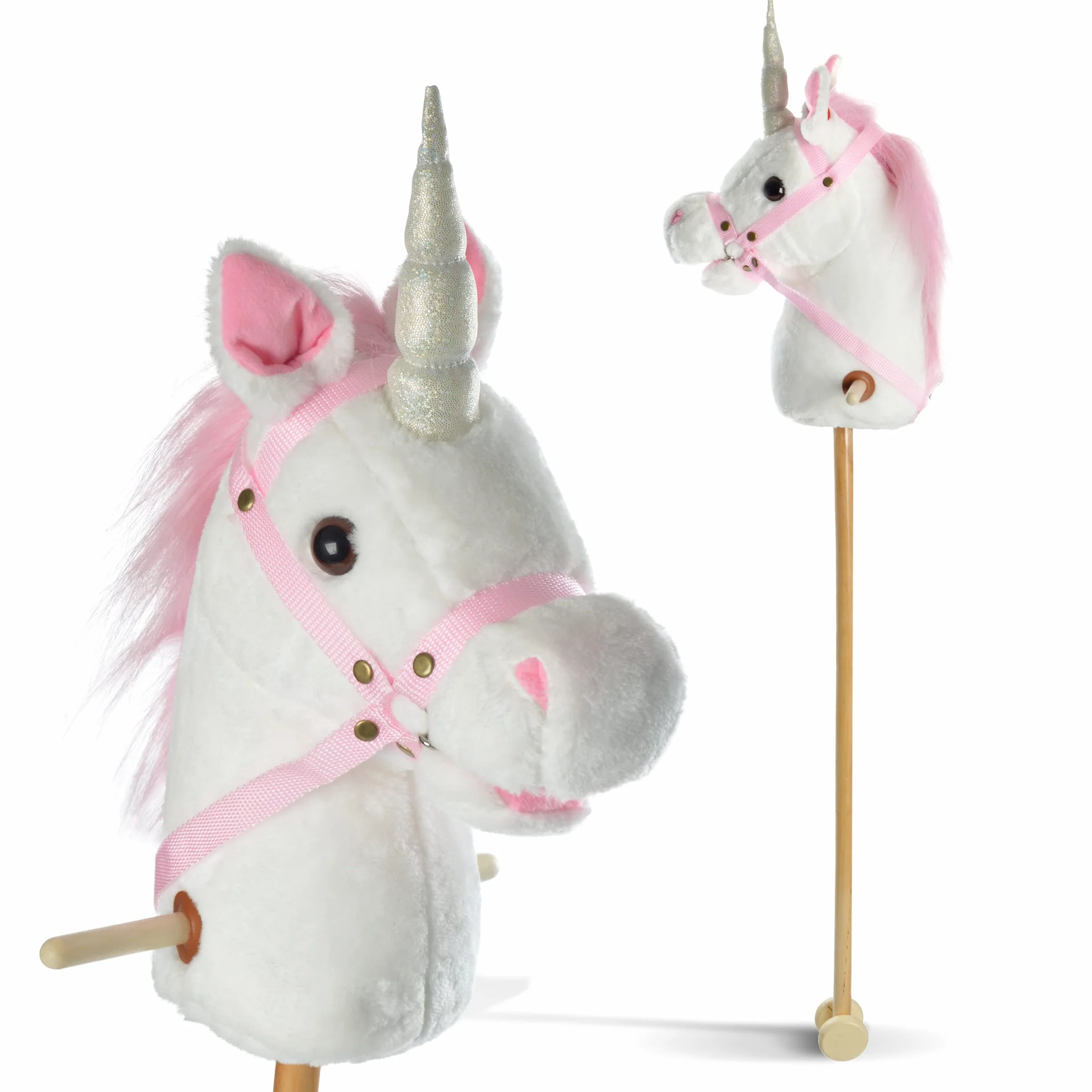 Pink Papaya Cheval bâton Hobby Horse avec tête de Cheval en Peluche Effet sonore hennissement Galop
