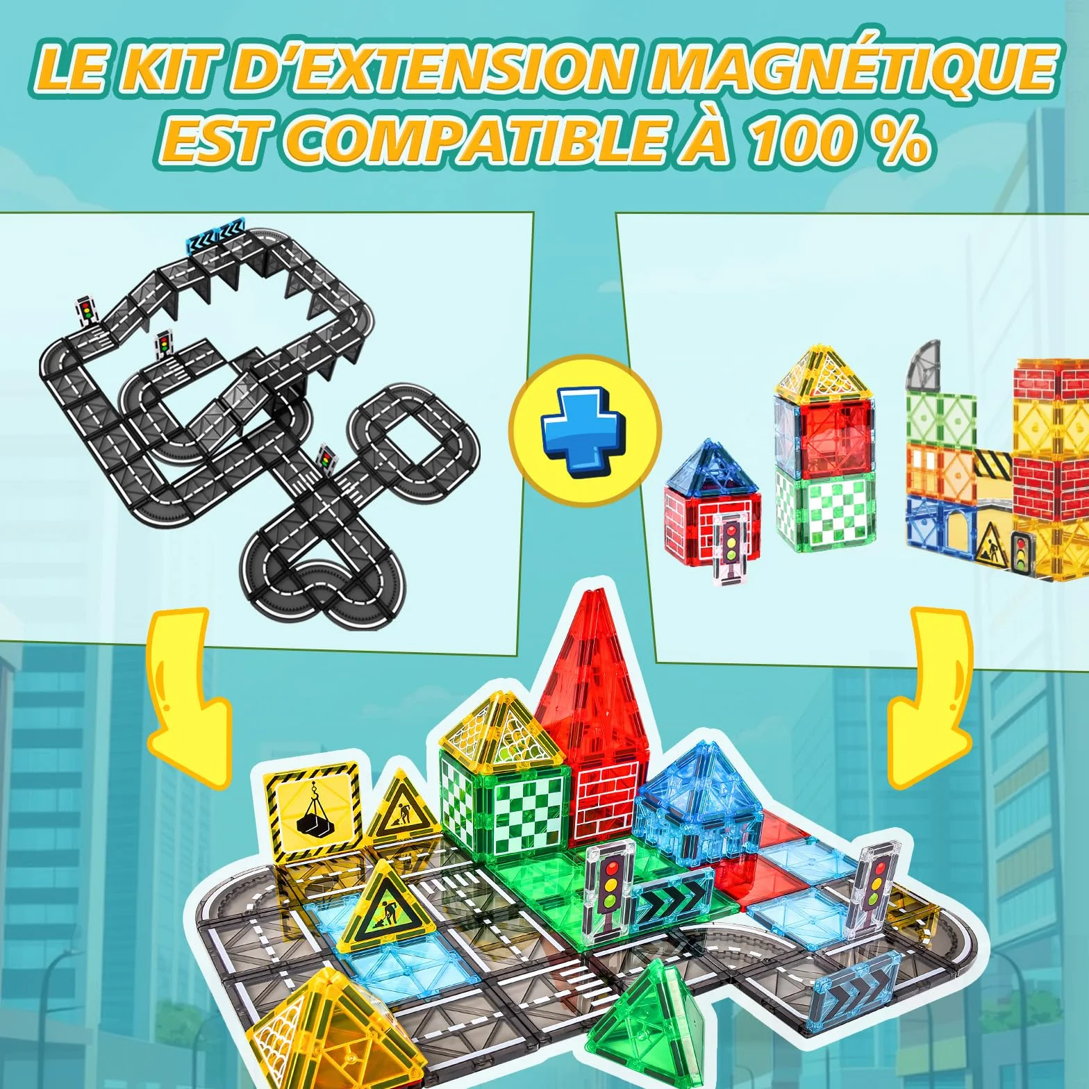 BuzzoXerex Construction Magnetique Route 70 Pièces Magnetic Tiles Enfant Éducatifs Cadeau 3 4 5 6 Ans