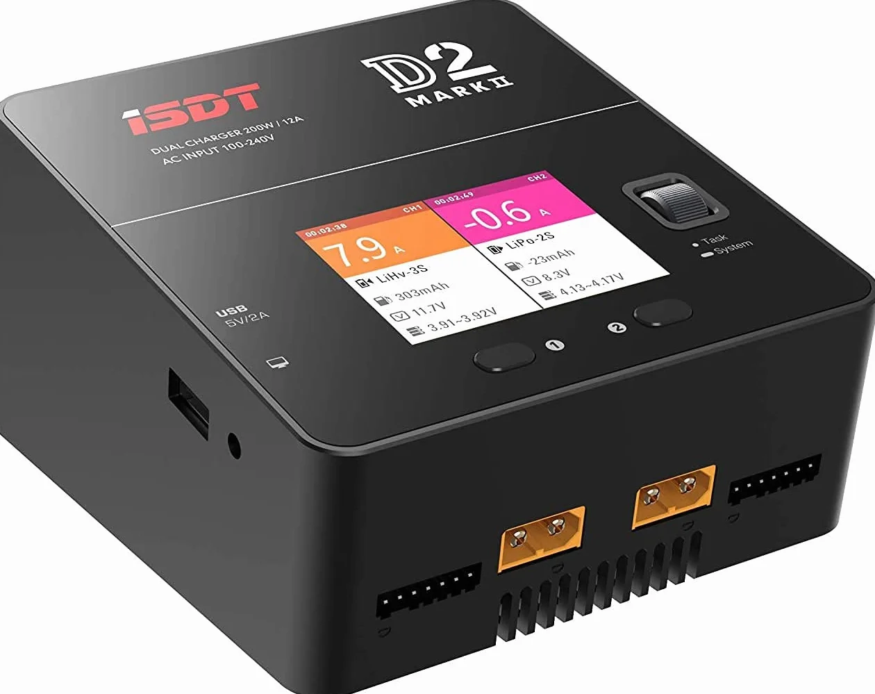 ISDT D2 Mark 2 Lipo chargeur de batterie équilibreur déchargeur, AC double canal 200W chargeur intelligent pour LiHv/LiPo/Life/Lilon (1-6S) NiMH/CD(1-16S) Pb(1-12S) batteries
