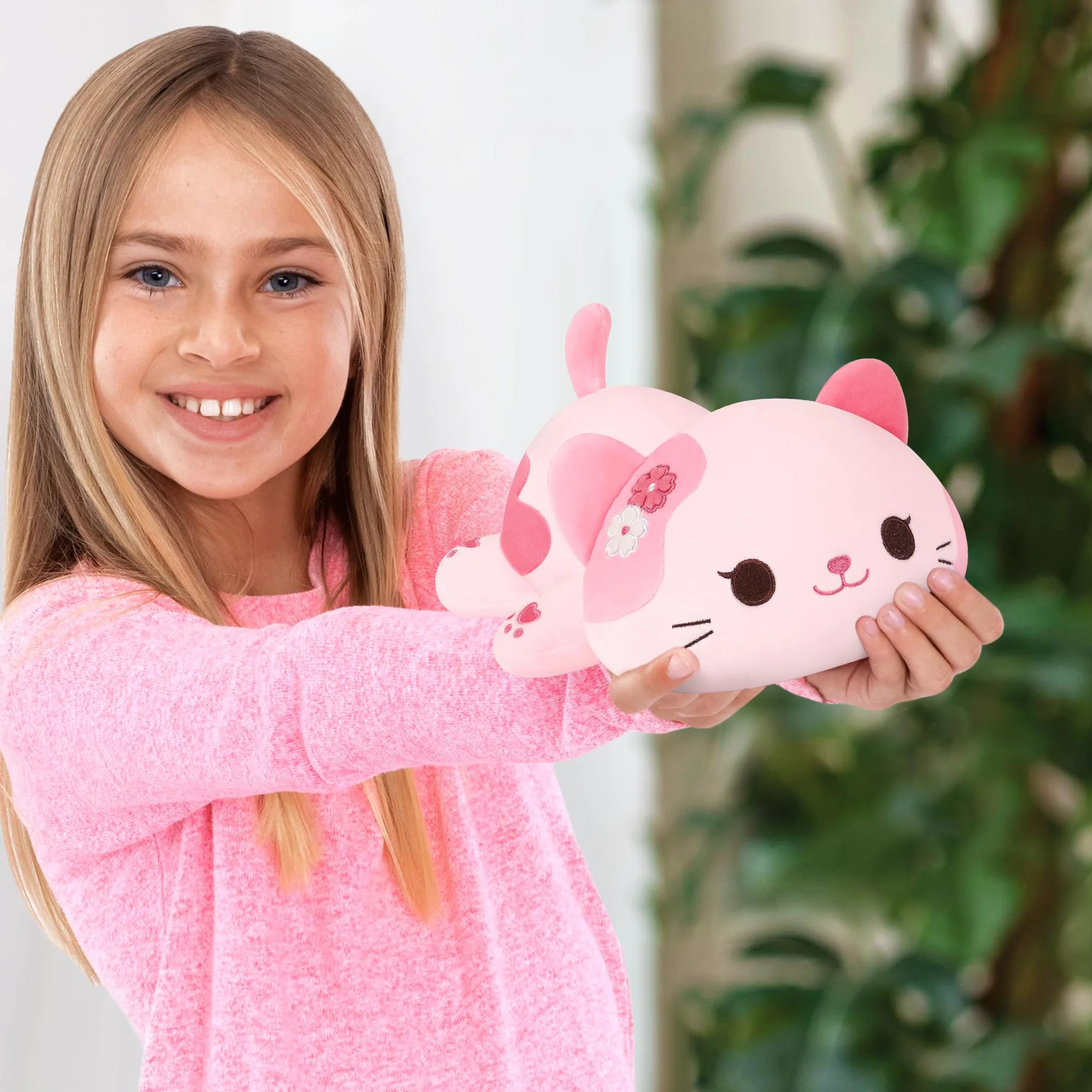 Jouet en peluche chat kawaii, coussin rose 23 cm pour enfants 3 ans+