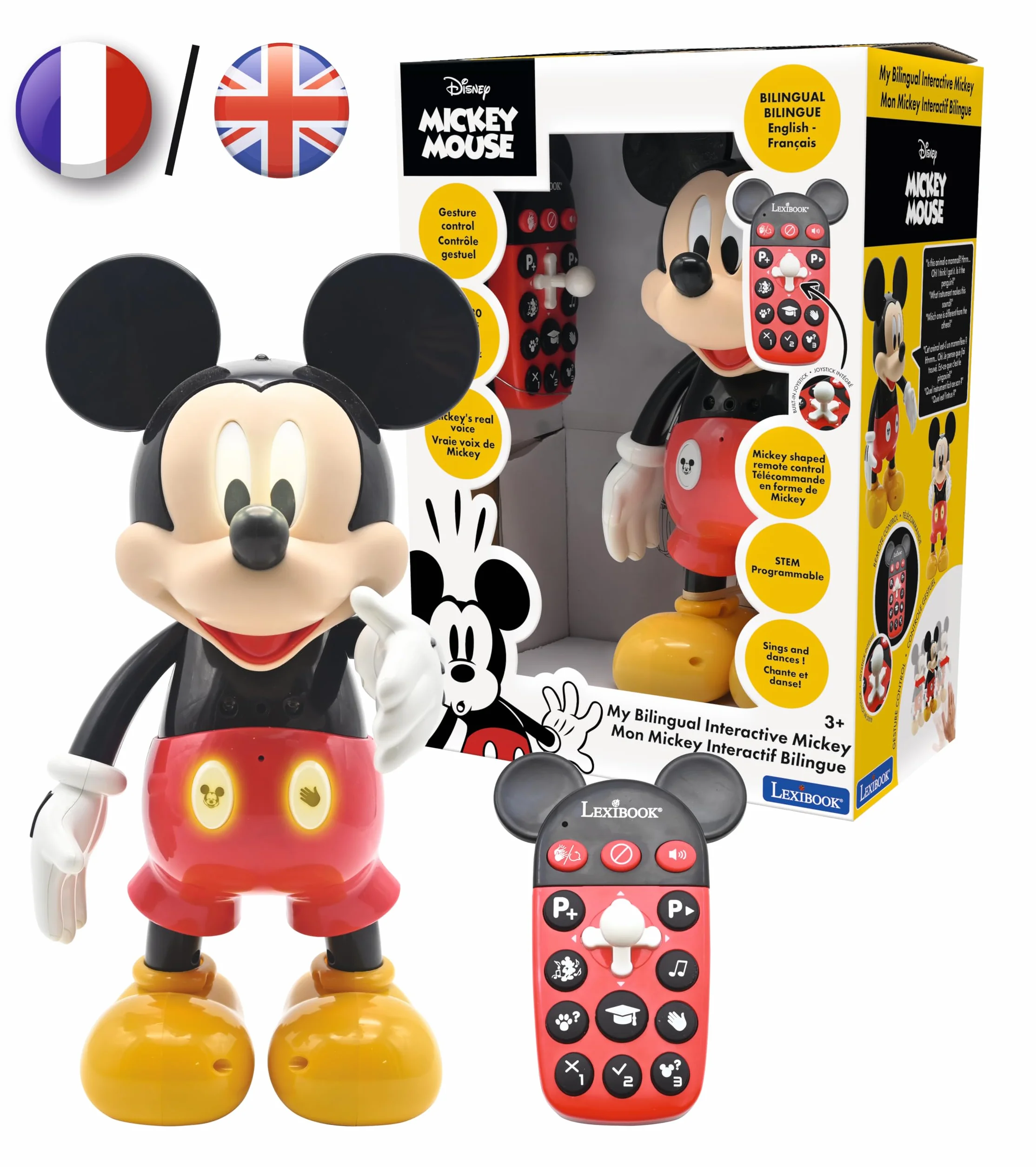 Lexibook Disney Robot Mickey bilingue Français/Anglais 100 Quiz éducatifs programmable Noir/Rouge MCH01i1