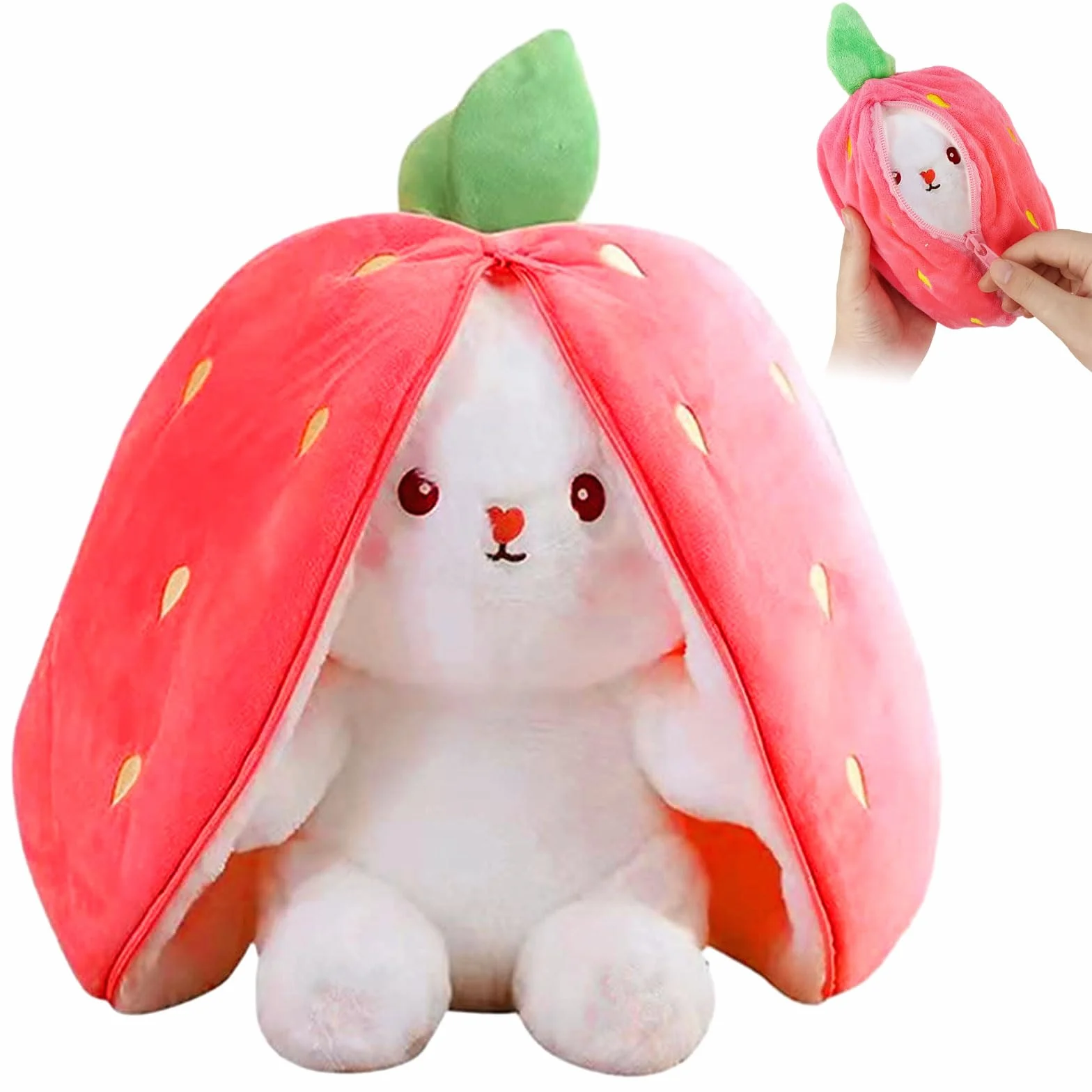 TOGETDREAM Lapin de Pâques 25cm Peluche Douceur Carottes Fraises Oreiller Enfants Rose