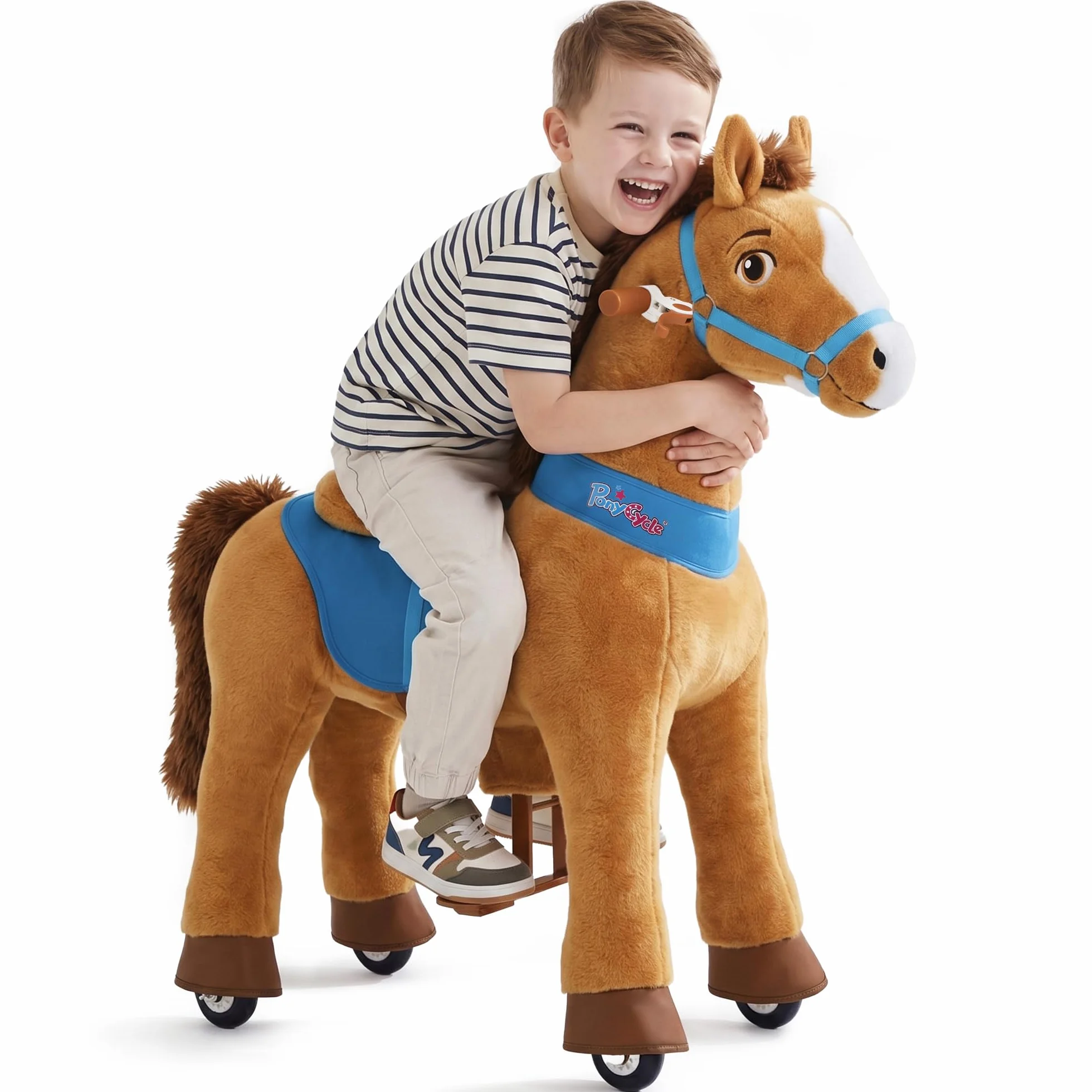 PonyCycle Essentiel Modèle E Cheval à Monter avec Roulettes et Frein Brun Taille 4 pour 4-7 Ans