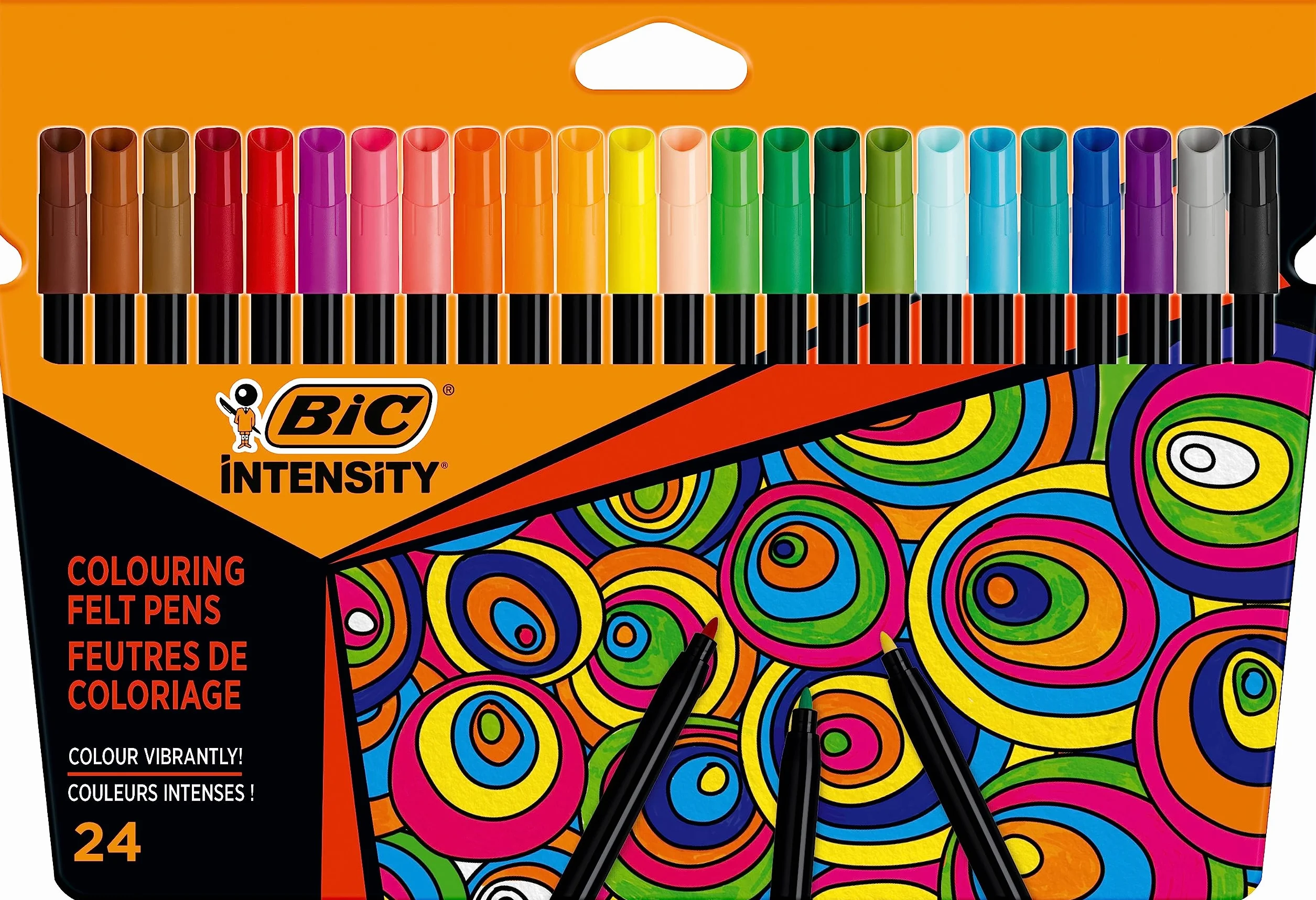 BIC Intensity Feutres de Coloriage Encre Lavable à Base d'Eau Couleurs Assorties Pack de 24