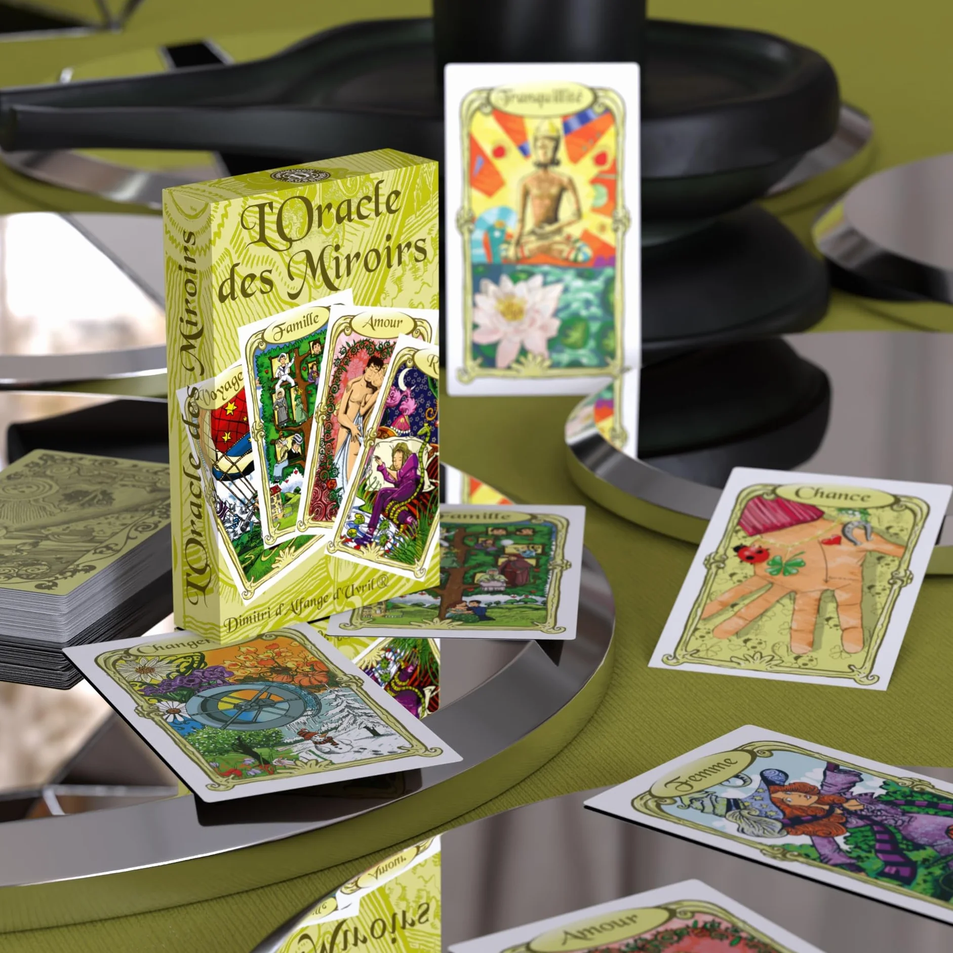 Grimaud L'Oracle des Miroirs Jeu de cartes divinatoire Oracle Vert Jaune
