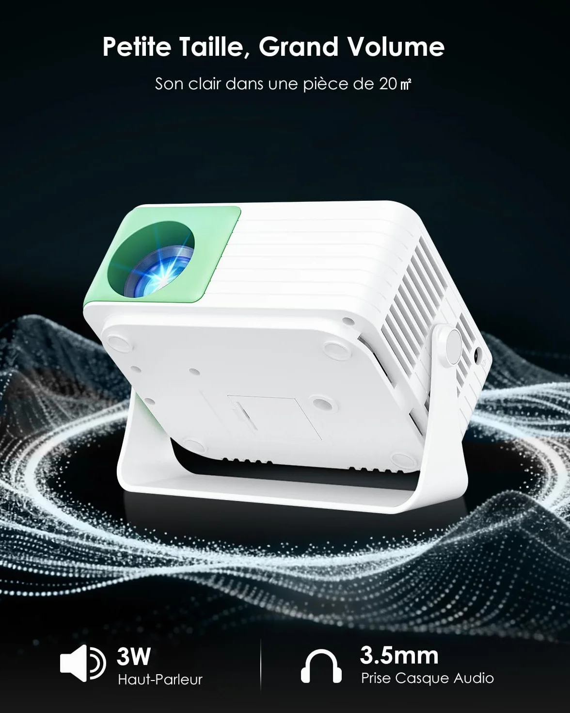 Yoton Y3 Mini Projecteur Portable 1080P avec Haut-Parleur Intégré, Zoom 50%, Compatible HDMI/TV Stick, Vert