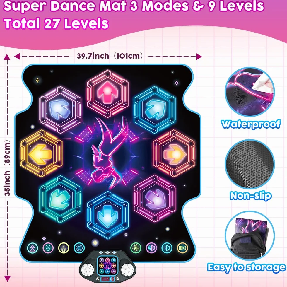 VATOS Tapis de Danse Électronique Enfants 8 Touches LED 4-8 Ans Cadeau Anniversaire Filles Garçons