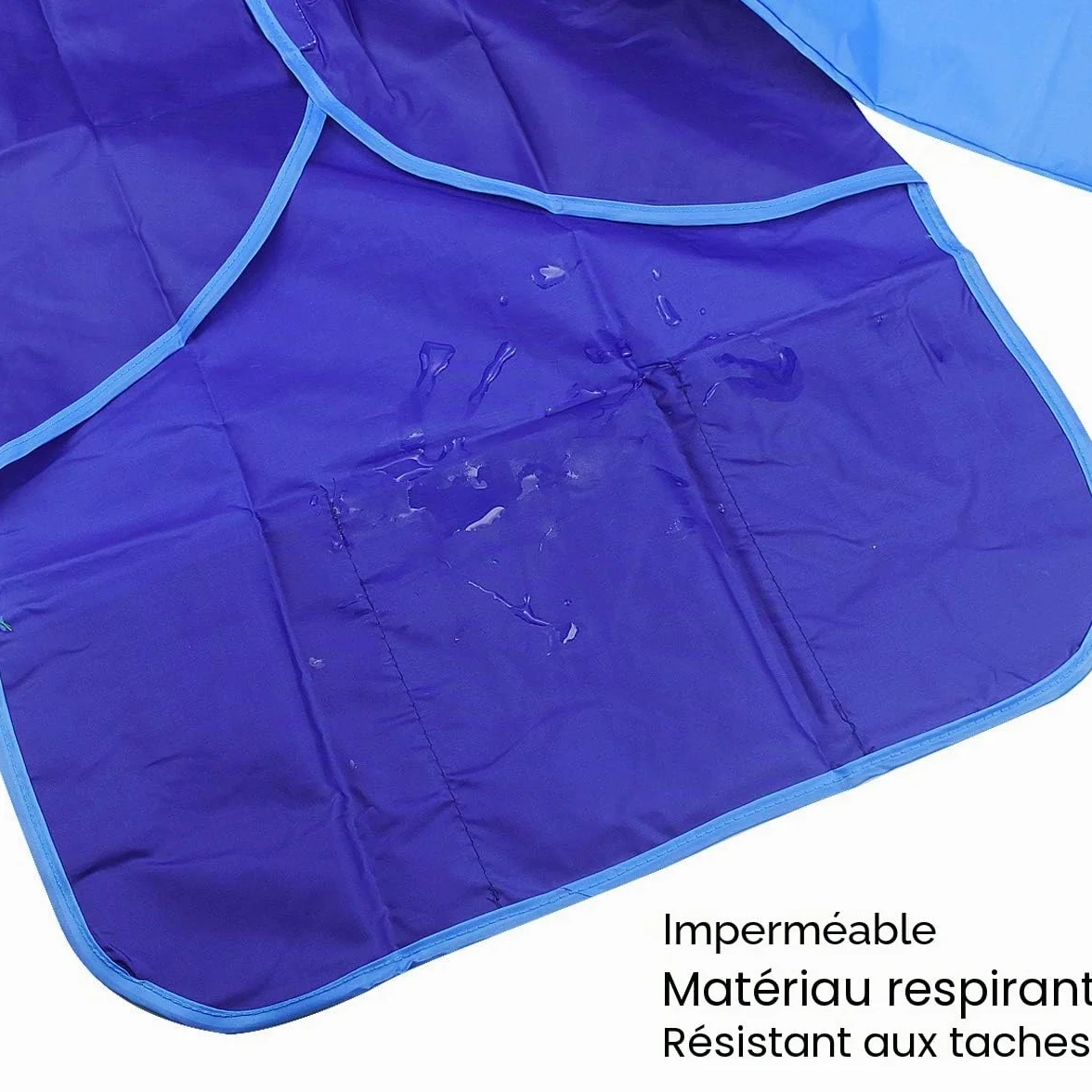 Tablier de Peinture Enfant Imperméable Manches Longues 3 Poches 2 Pièces 3-7 Ans