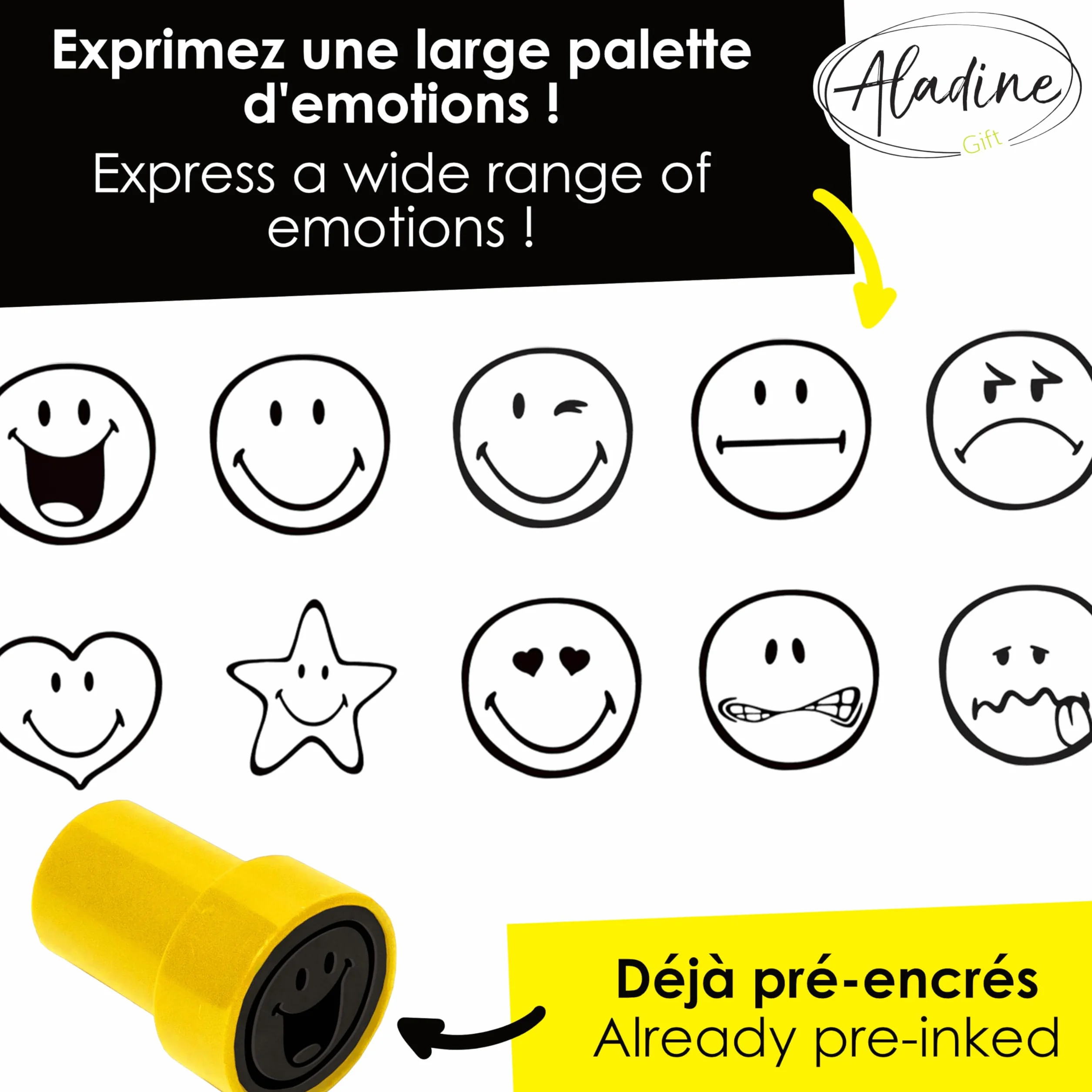 Aladine 10 Tampons Encreurs Smiley World Emoji Enfants Enseignants Humeur Encouragements