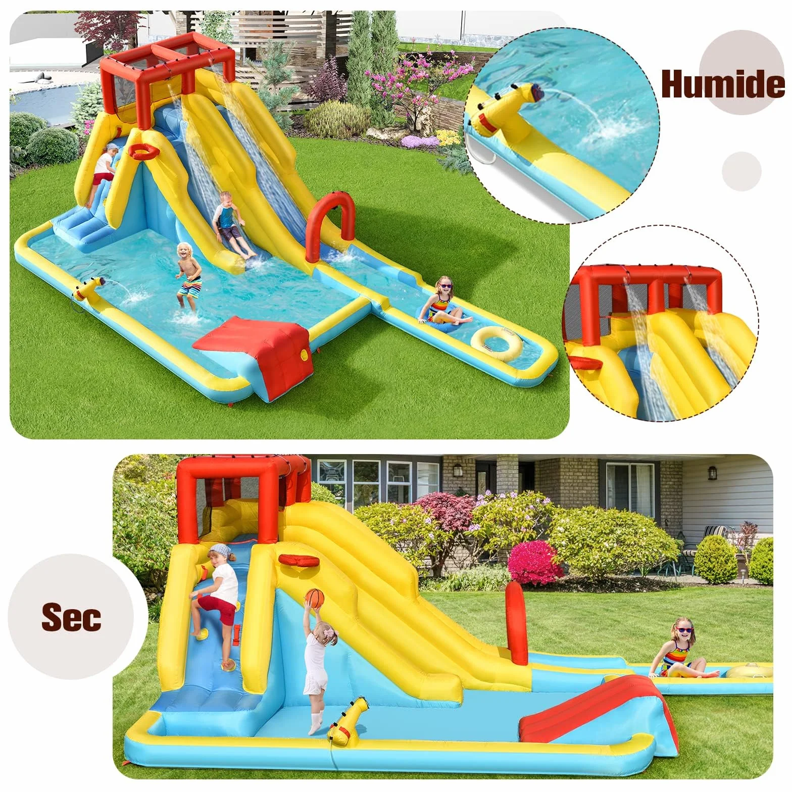 COSTWAY Château Gonflable 8 en 1 avec Double Toboggan & Souffleur 680W, Aire de Jeux Gonflable pour Enfants 3-10 Ans
