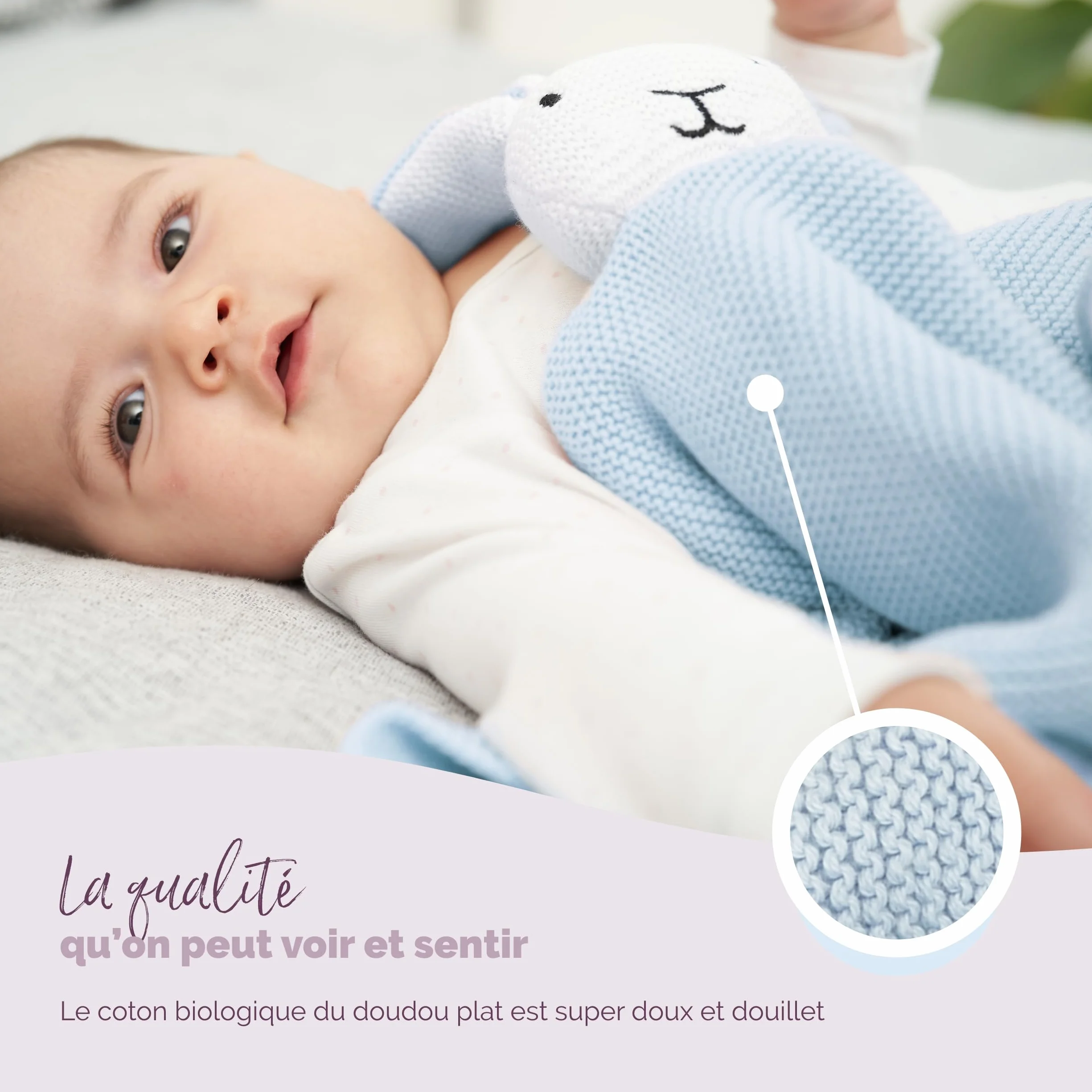 Livella Doudou Lapin Bébé avec Chaussettes Coton Bio GOTS Tricot Doux Couverture Fine 40x40cm Hypoallergénique