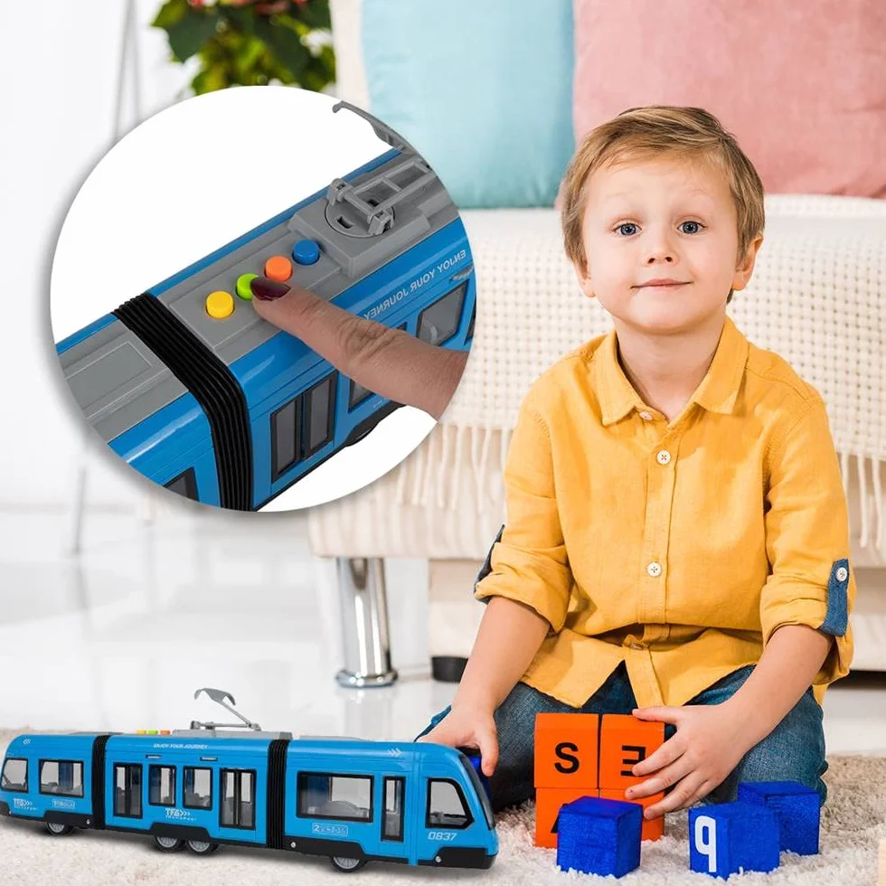 Maplay Jouet de tramway avec moteur à friction 1:16 Lumière et son pour enfants à partir de 3 ans