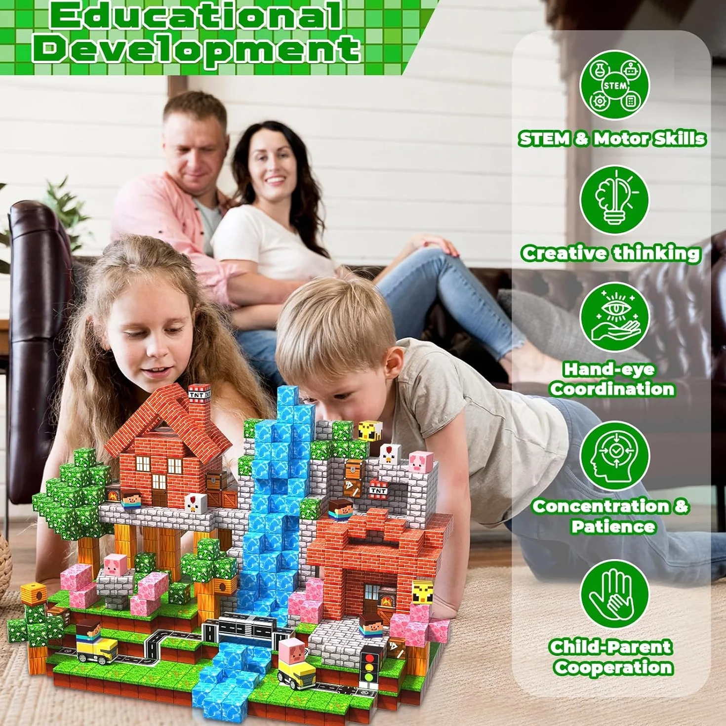 GraceDuck Bloc Construction Magnétique 100 Pièces Prairies et Routes Jouet Montessori Enfant 3-9 Ans