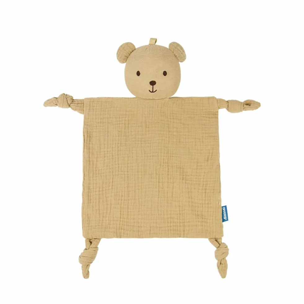 Doudou Ours pin Bébé Jouet de Dentition Doux Respirable Couverture Sensorielle Mouchoir en Coton