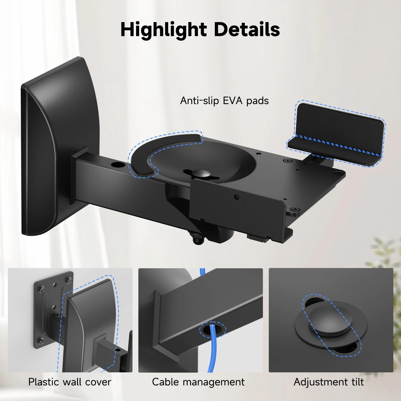Suptek Support de Montage Mural pour Haut-Parleur Double Serrage jusqu'à 25 kg Noir SPM201