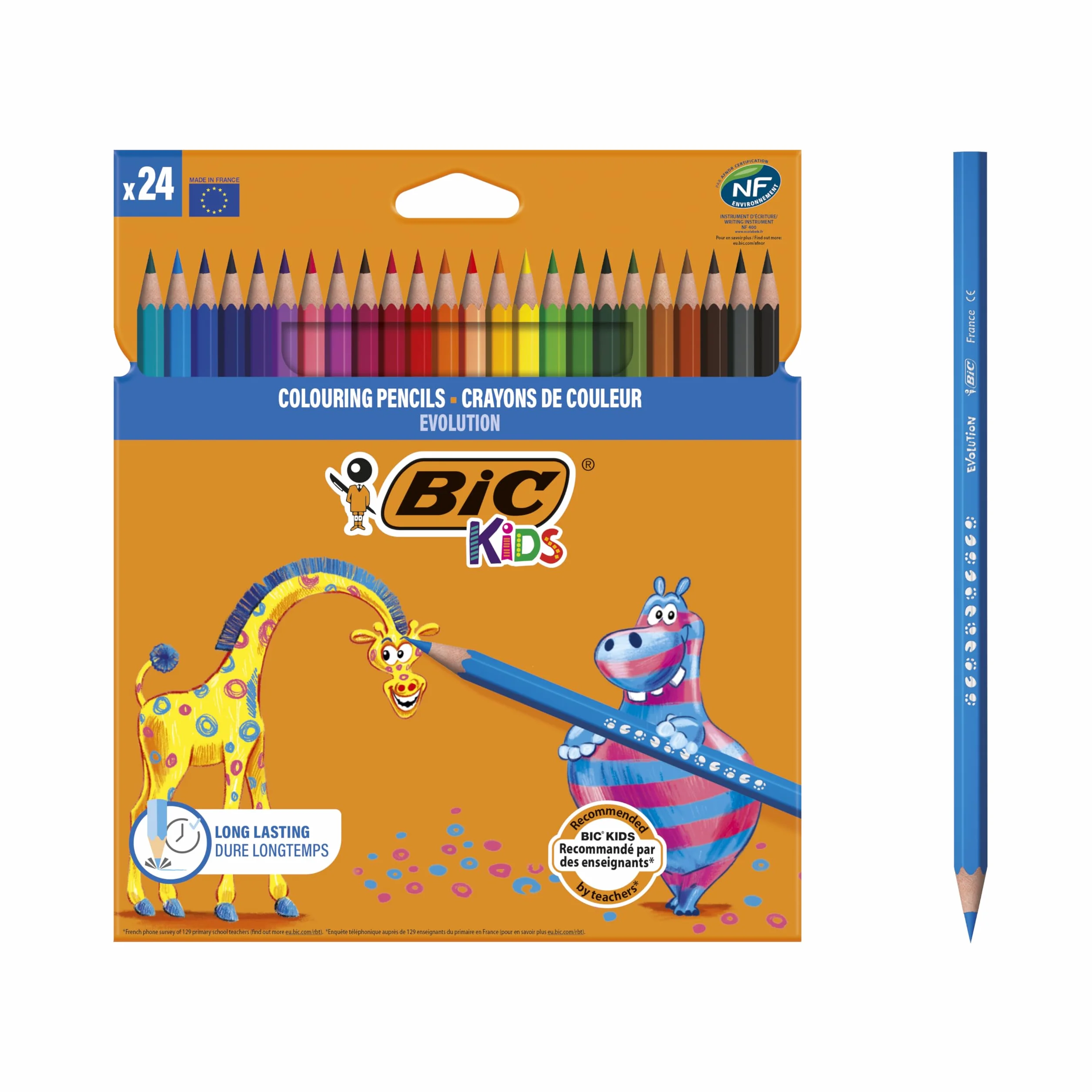 BIC Kids Ecriture Evolution Crayons de Couleur Eco-responsables - Etui Carton de 24