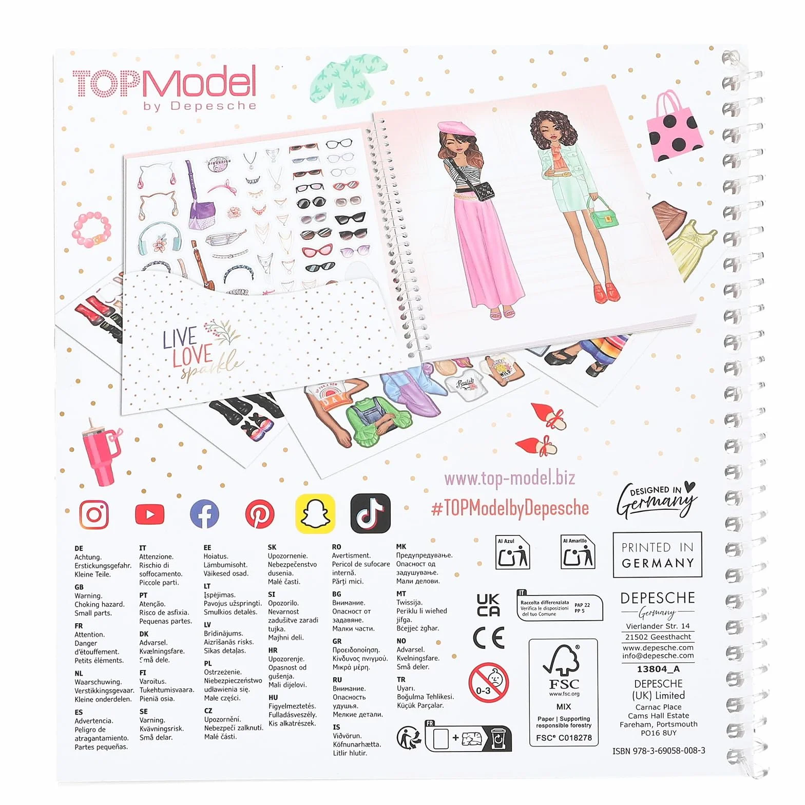 Depesche TOPModel Dress Me Up Livre d'autocollants 24 Pages 11 Feuilles Motifs modèles