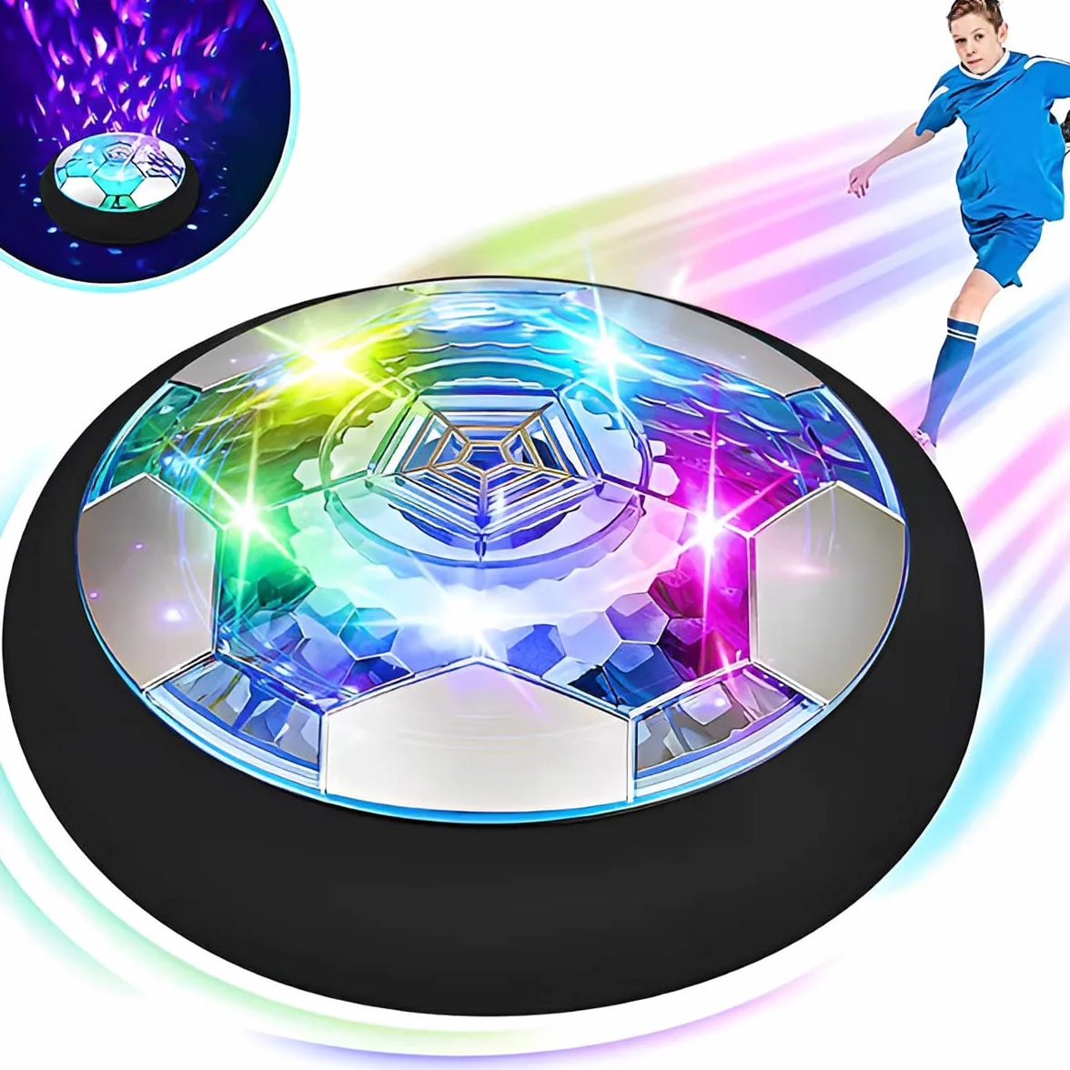 LiRiQi Air Power Football, Hover Soccer Ball Rechargeable avec LED - Cadeau Enfant 3-10 Ans
