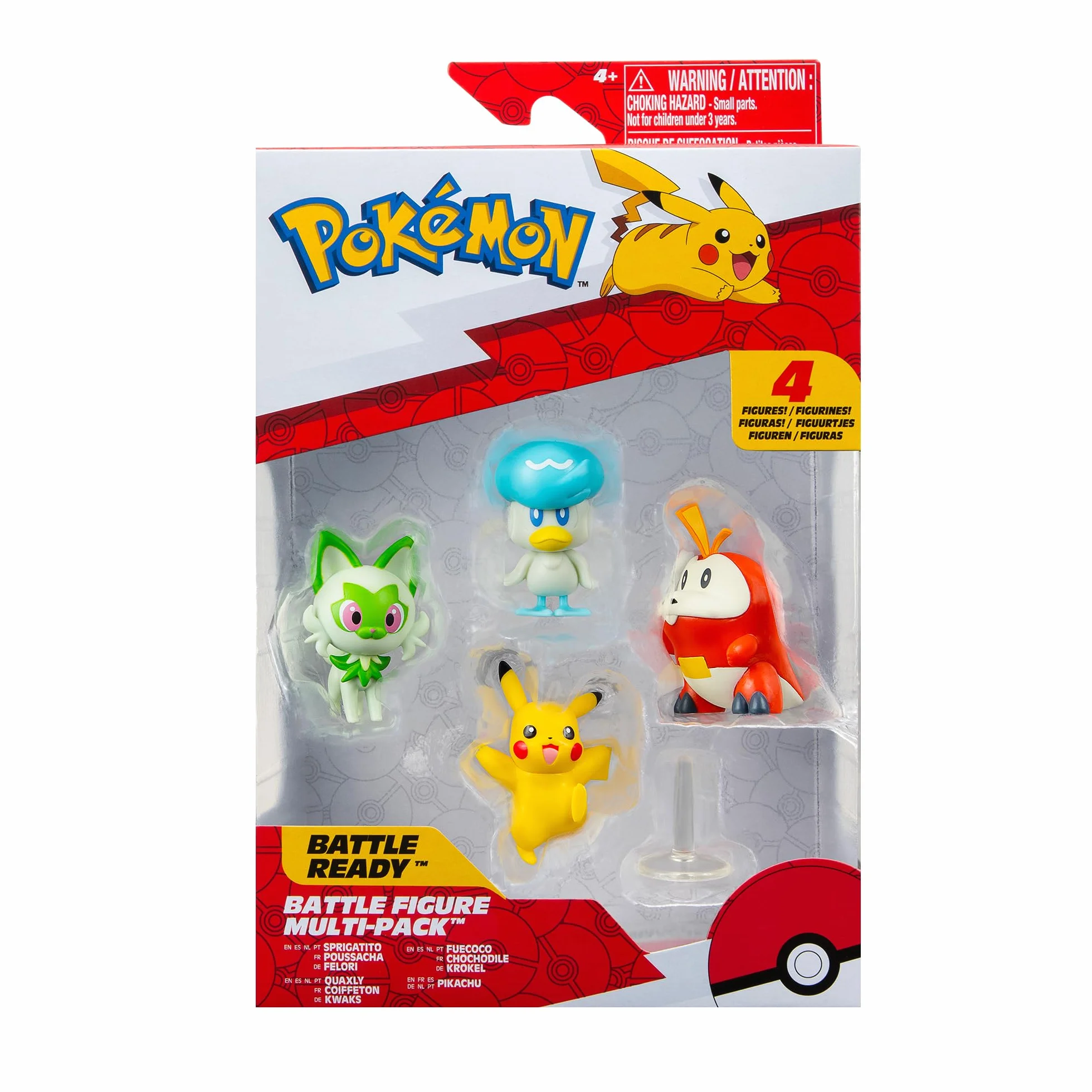 Pokémon Pack de 4 Figurines de Combat Paldea 5 cm Pikachu Chochodile Poussacha Coiffeton