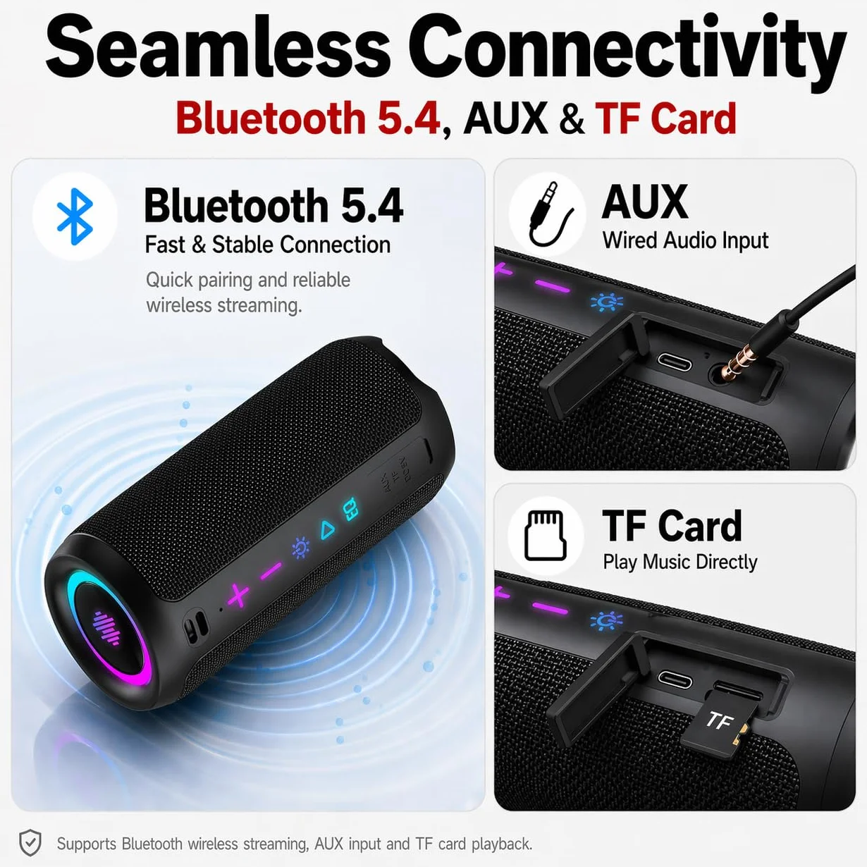 Enceinte Bluetooth 5.4 sans Fil 30W IPX7 Autonomie 30H Son Surround 360° TWS Noir