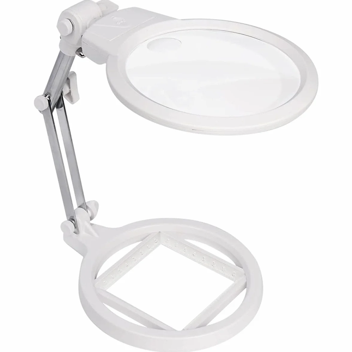 Lampe Loupe sur Pied en Métal Pliable avec Éclairage LED Double Intensité Grossissement 25X et 5X Base avec Échelle Intégrée