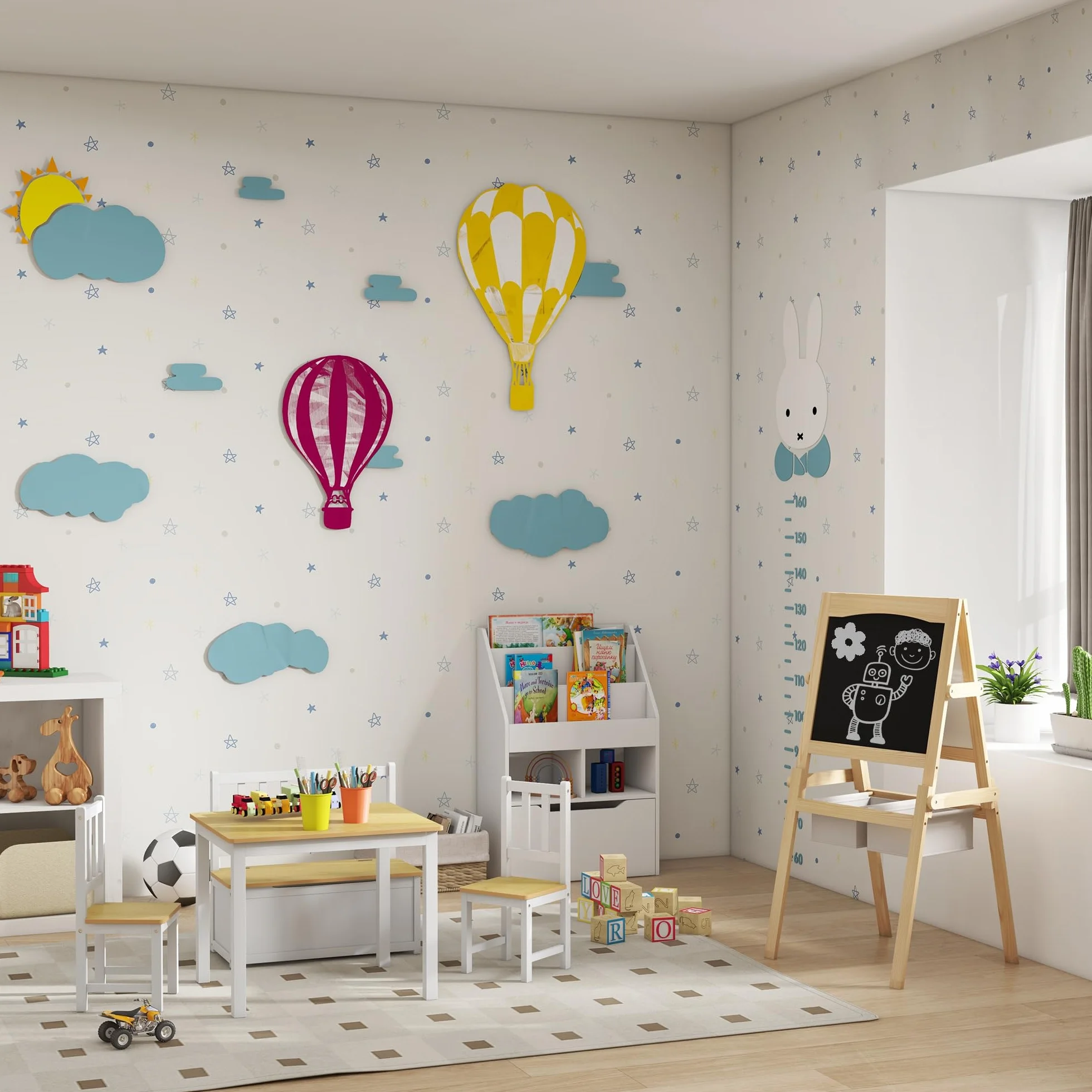 AIYAPLAY Tableau chevalet pour enfants double face bois de pin naturel massif