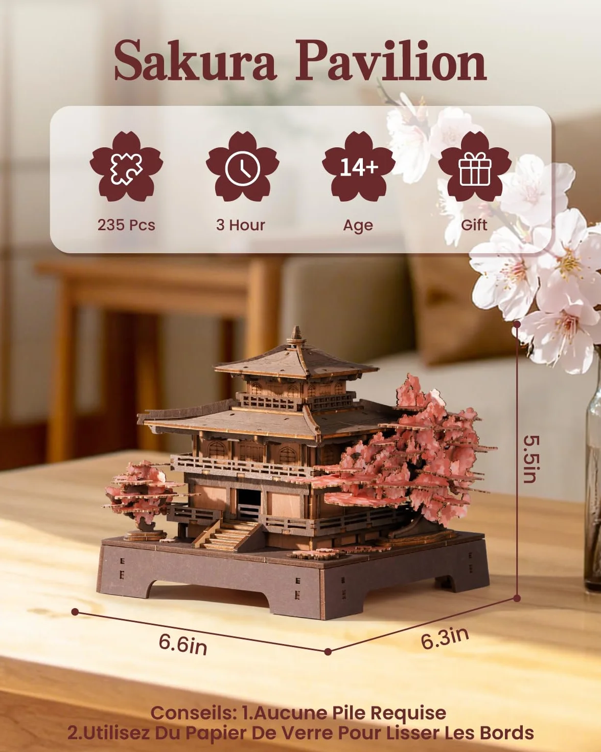ROBOTIME Puzzles 3D Sakura, Maquettes en Bois pour Adultes et Adolescents