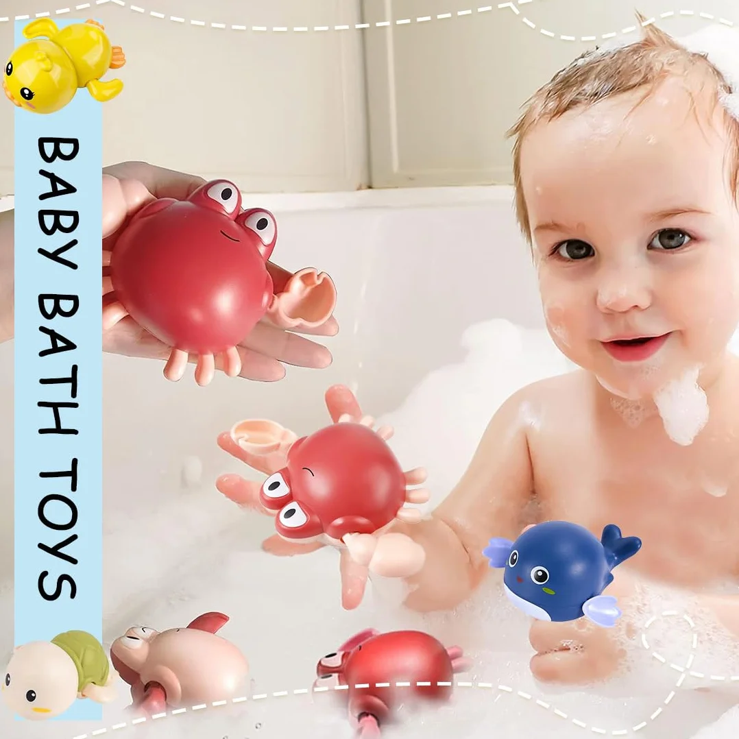 Jouet de Bain Bébé 4 Pièces Animaux Flottants à Remonter Piscine